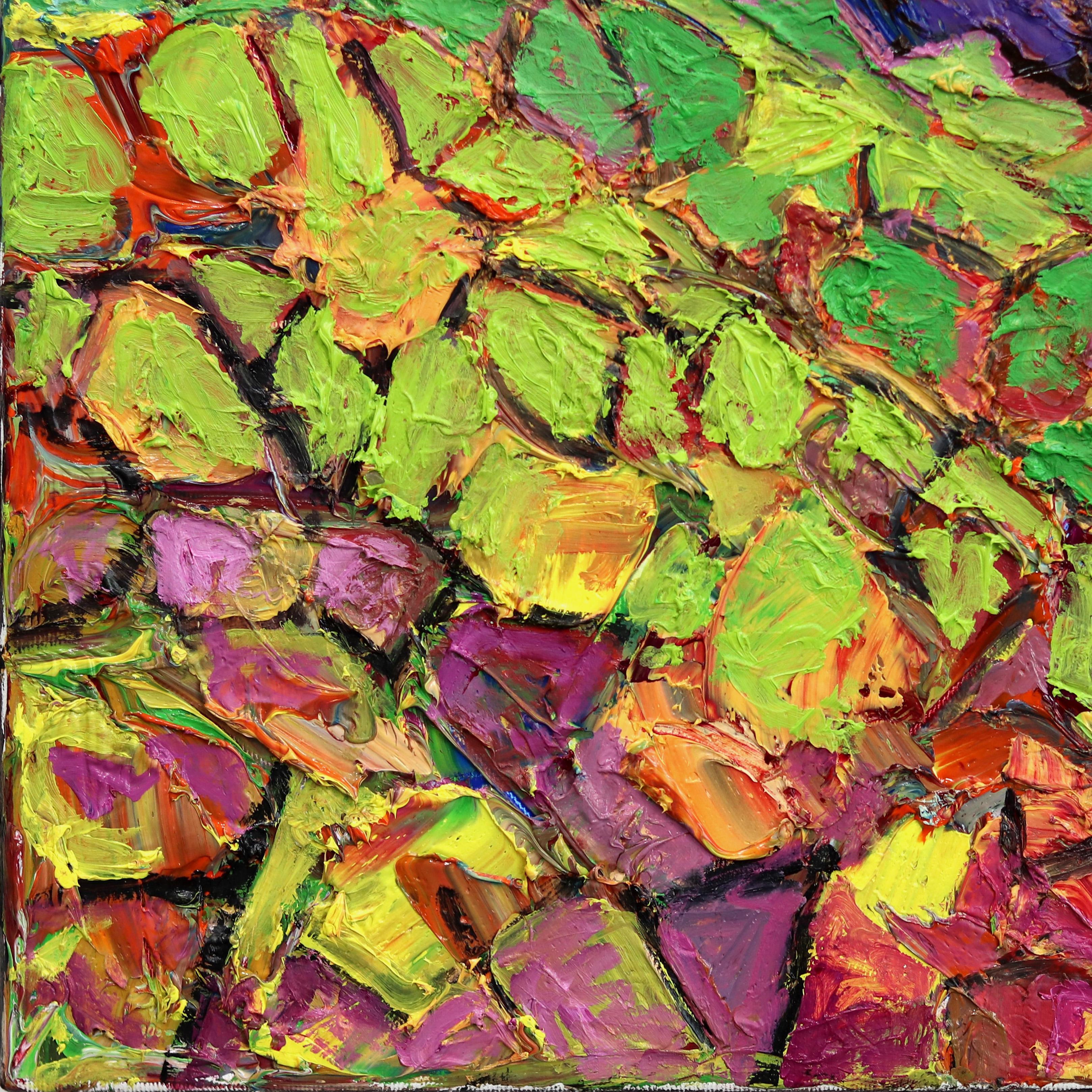 Felicità immateriale - Pittura ad olio di paesaggio impressionista con texture in riva all'oceano in vendita 2