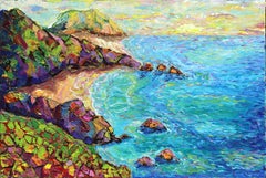 Intangible Happiness - Oceanside Impressionistische texturierte Landschaft, Ölgemälde