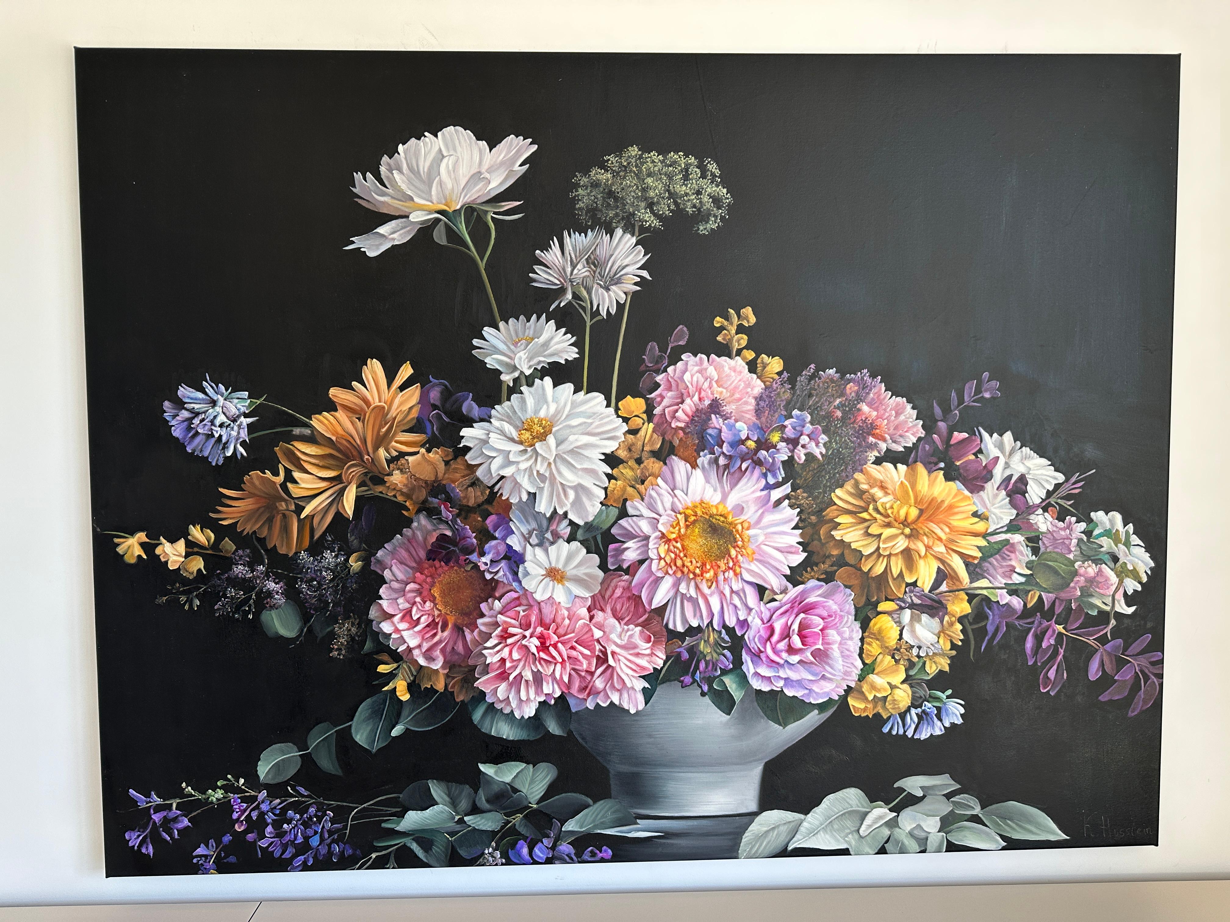 The essential is invisible to the Eyes

This is a beautiful oil painting of an array of flowers in a vase in front of a dark background.
Reminding us of old master paintings, this is a brand new painting full elegance and timeless elegance.
The