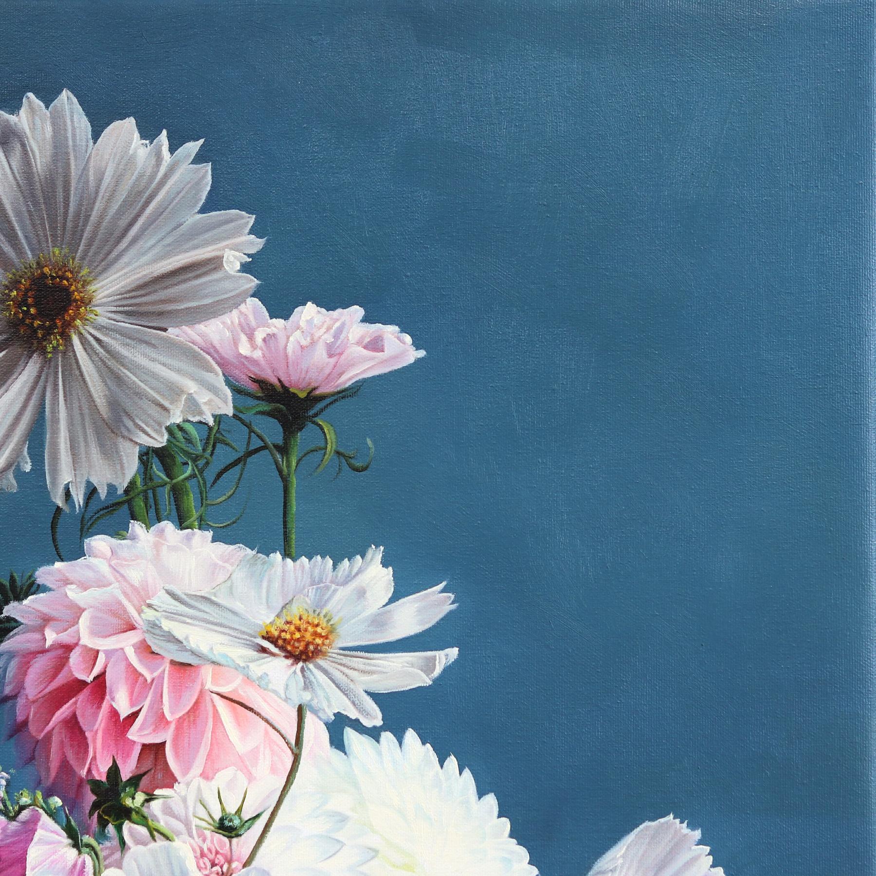 Live By Love - Colorful Moody Floral Botanical Still Life Oil Painting on Canvas For Sale 2