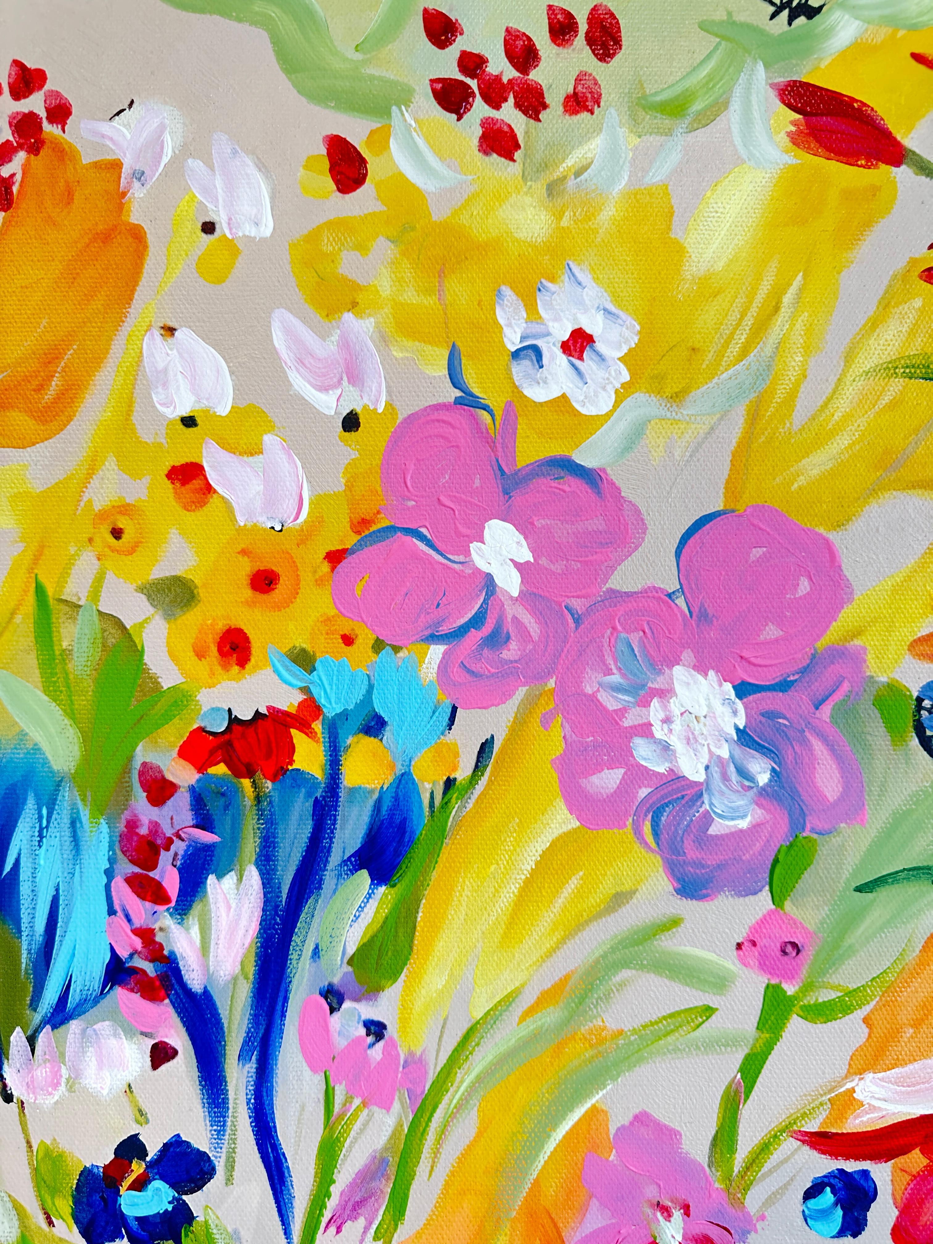 Amor en flor by K Husslein Pintura botánica abstracta de flores 1