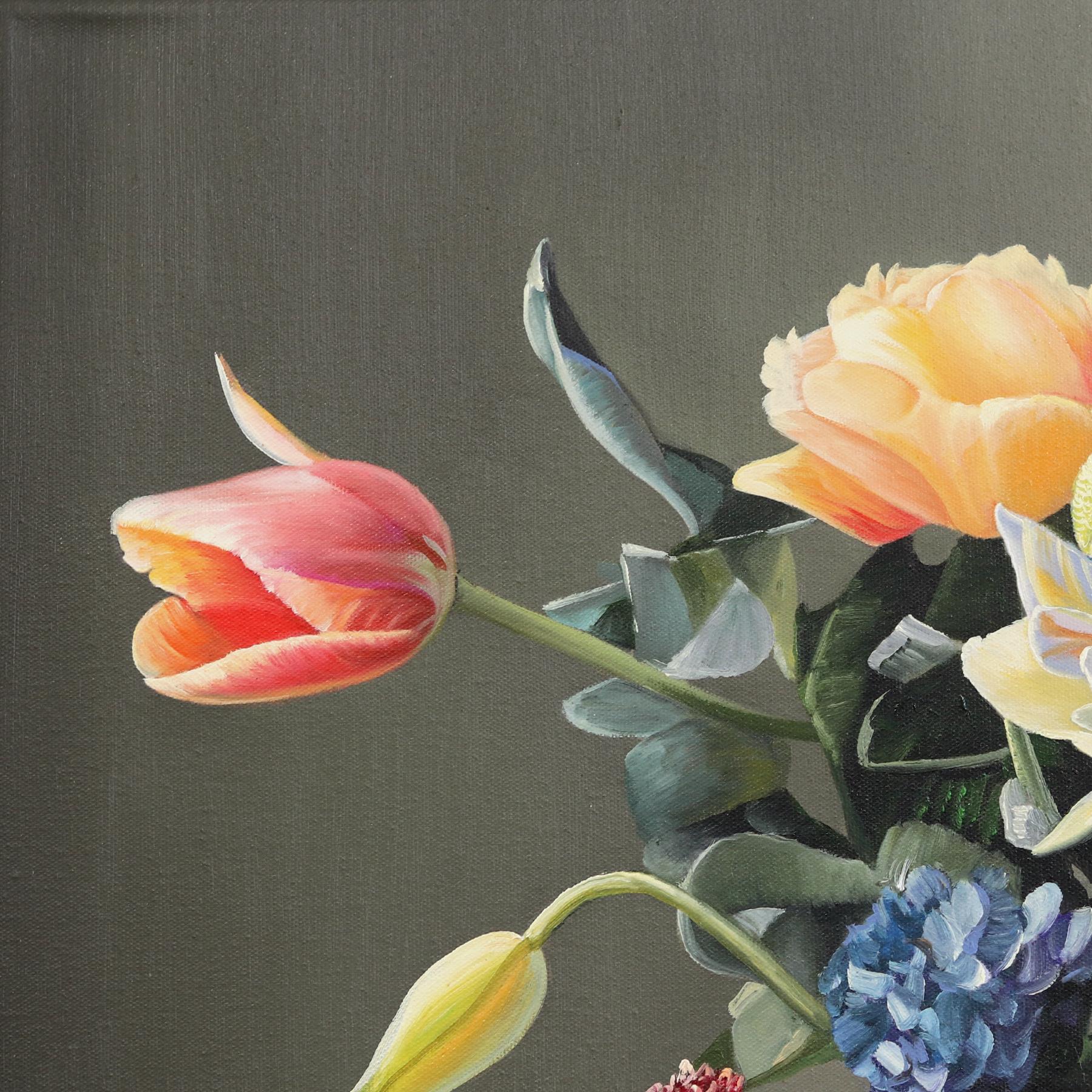 Love Somebody Like You - Colorful Hyperrealist Floral Still Life Oil Painting For Sale 1