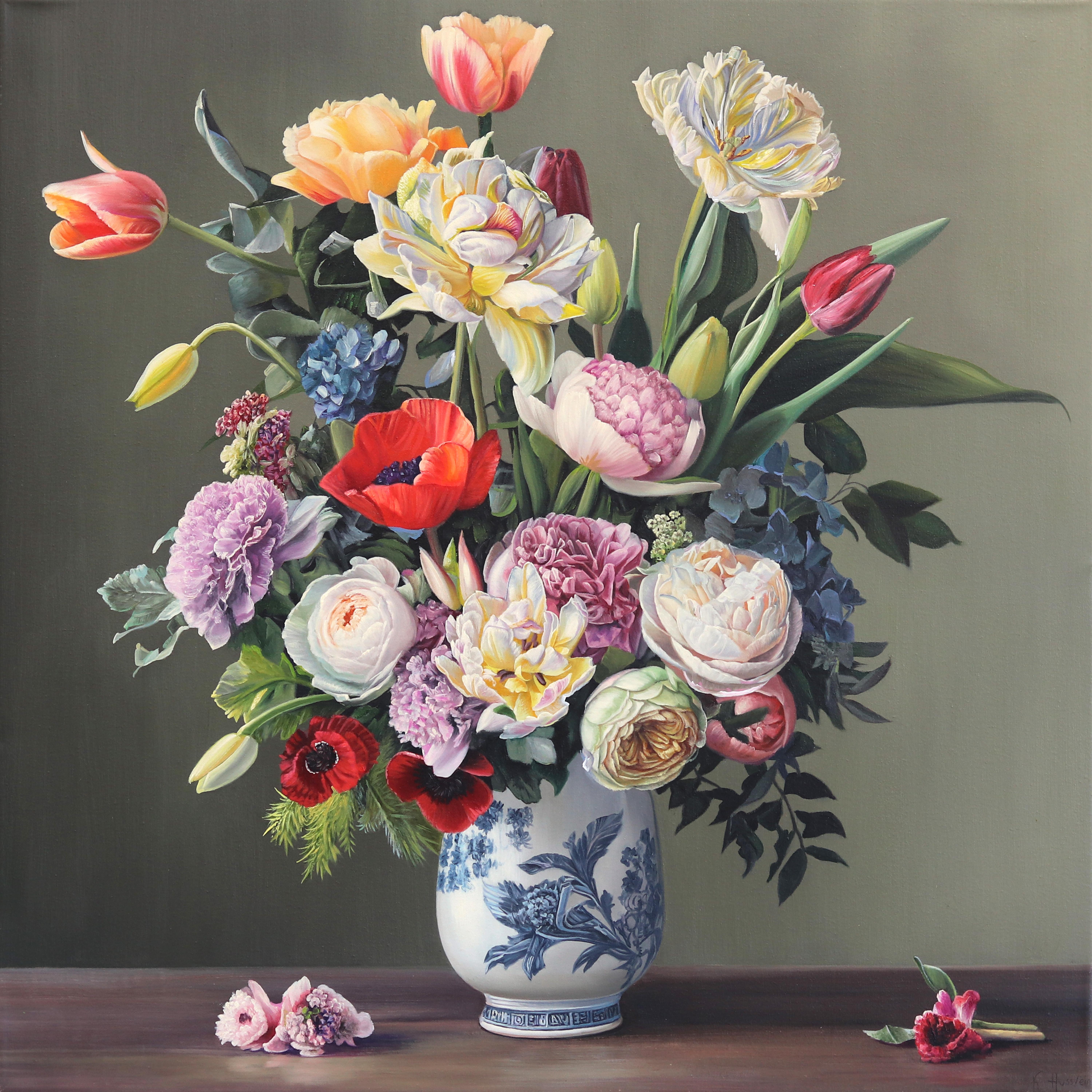 Katharina Husslein Still-Life Painting - Love Somebody Like You - Colorful Hyperrealist Floral Still Life Oil Painting