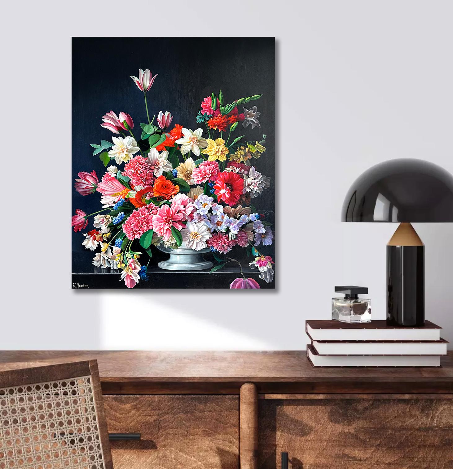 Love's Philosophy by K Husslein Botanical Hyperrealistic Still life oil painting - Abstract Painting by Katharina Husslein