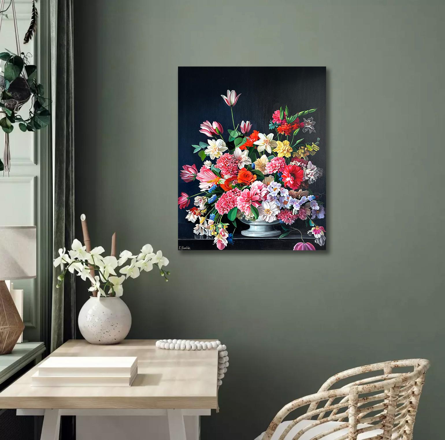 Love's Philosophy by K Husslein Botanical Hyperrealistic Still life oil painting For Sale 1