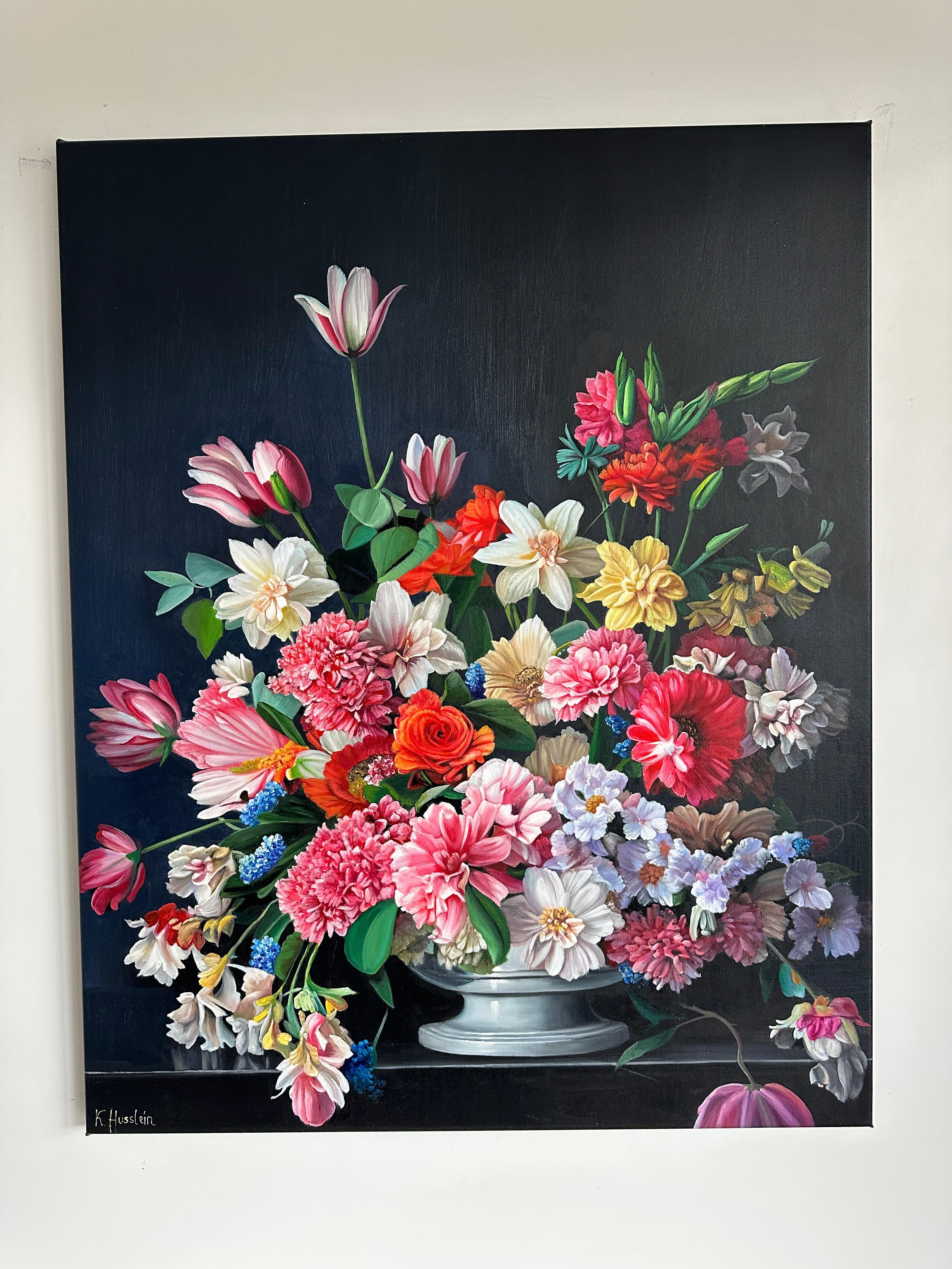 Love's Philosophy by K Husslein Botanical Hyperrealistic Still life oil painting For Sale 3