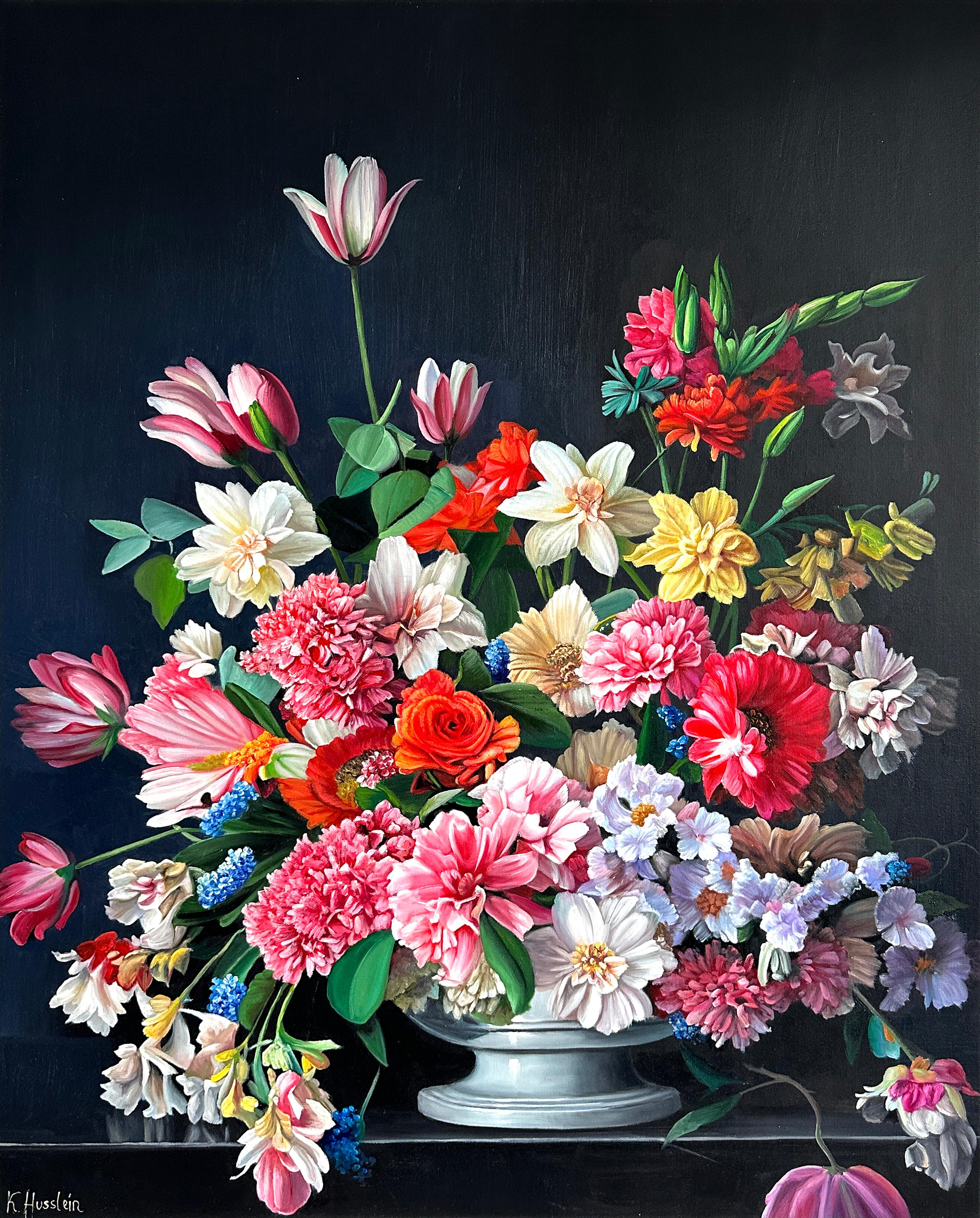Love's Philosophy von K Husslein Botanical Hyperrealistisches Stillleben Ölgemälde – Painting von Katharina Husslein