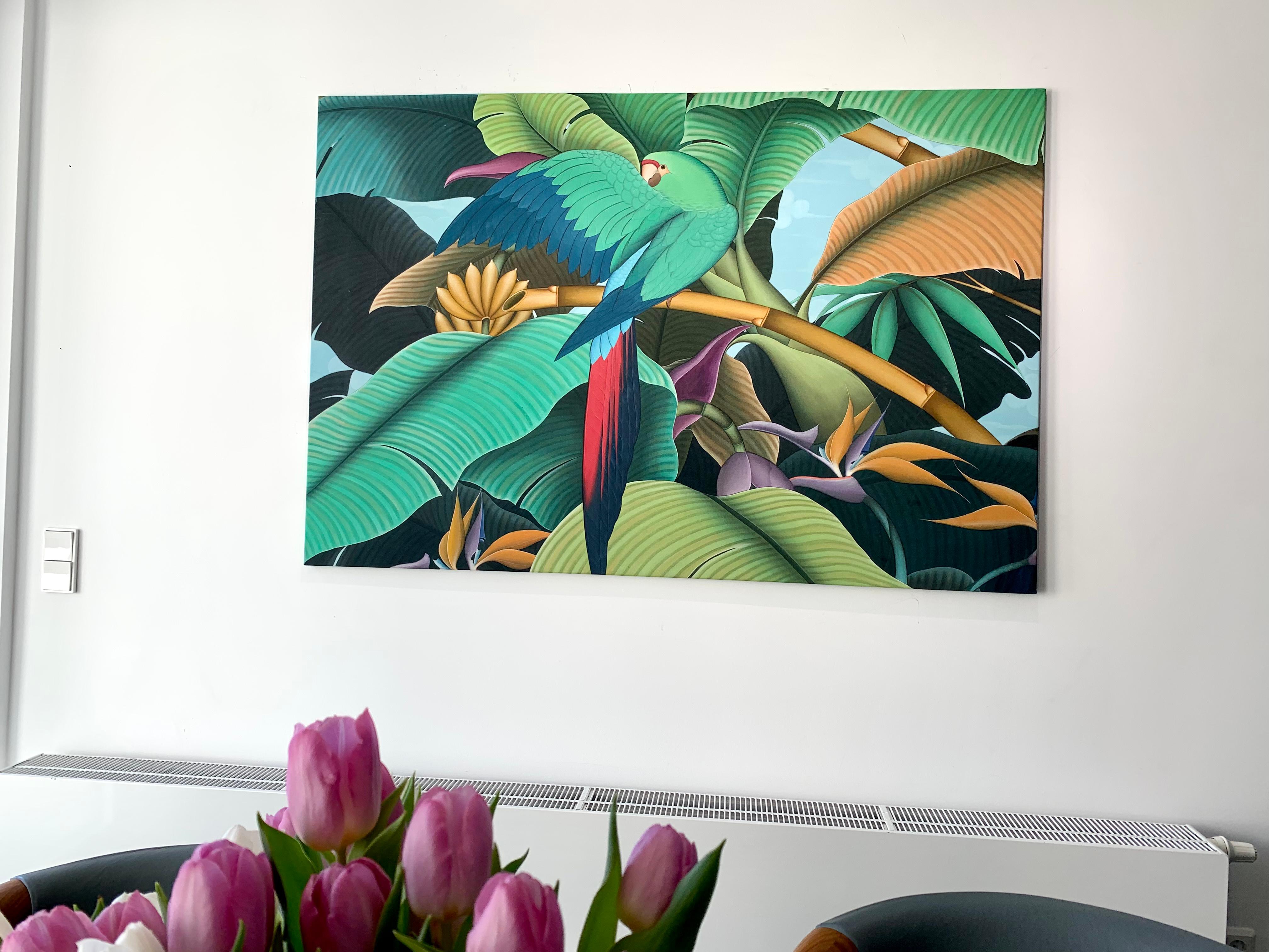 This is a beautiful painting of one big parrot sitting on a tree in the jungle. This original painting is elegant and a statement piece.
Contemporary painting full of details and colors, inspired by beautiful parts of nature that need more