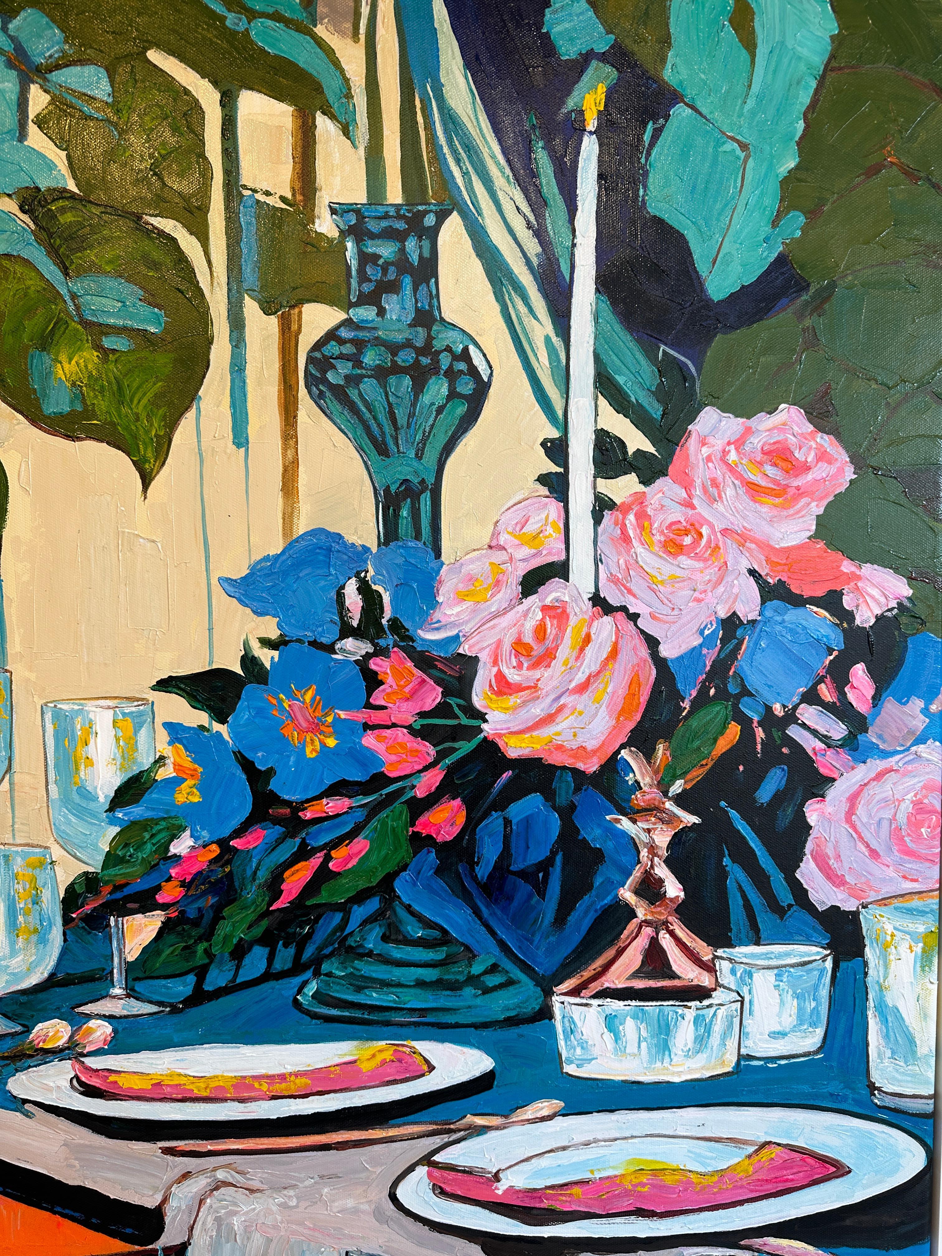 Peinture de table Midnight at the long Table de K.Husslein Impasto Flower en vente 8