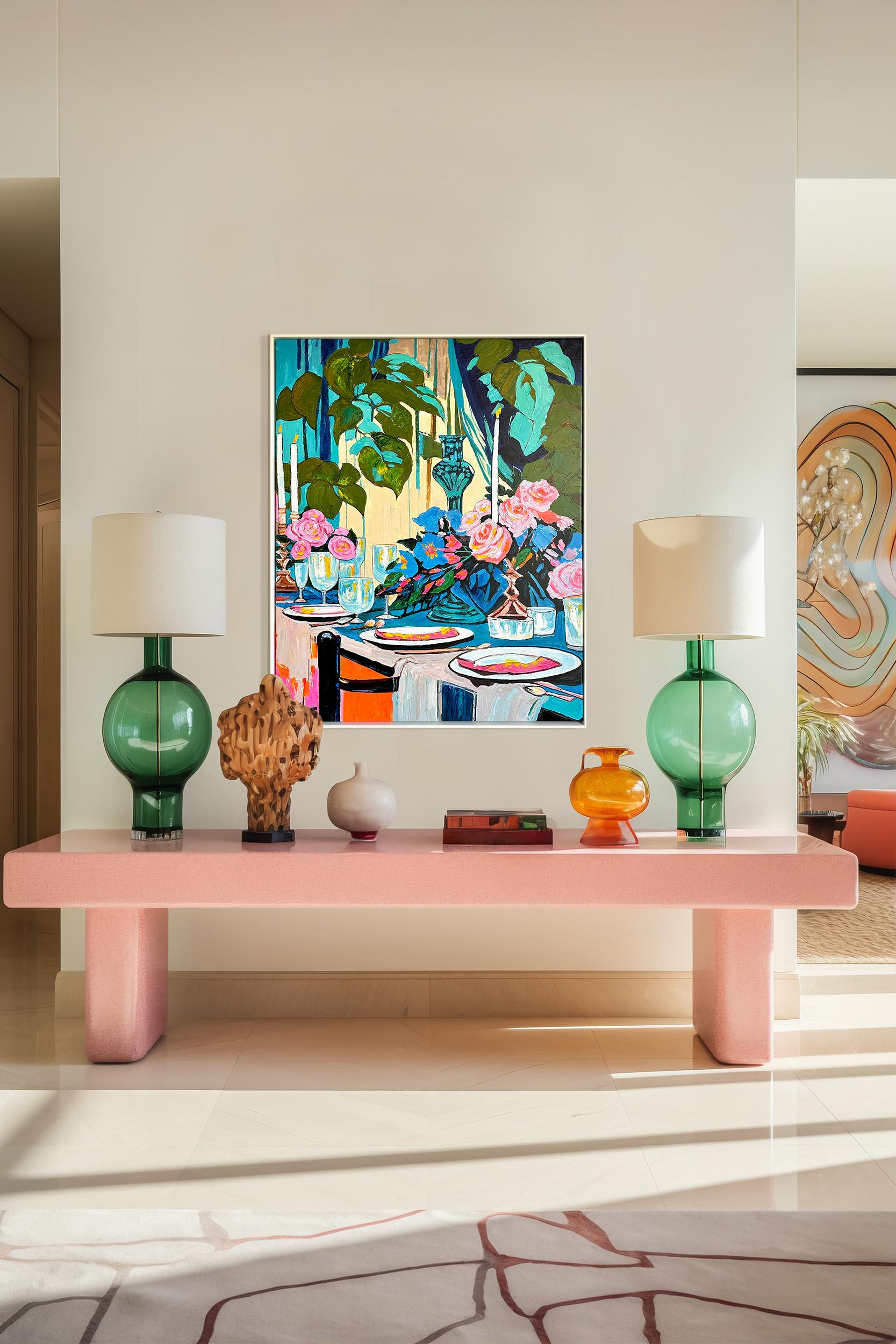 Peinture de table Midnight at the long Table de K.Husslein Impasto Flower en vente 9