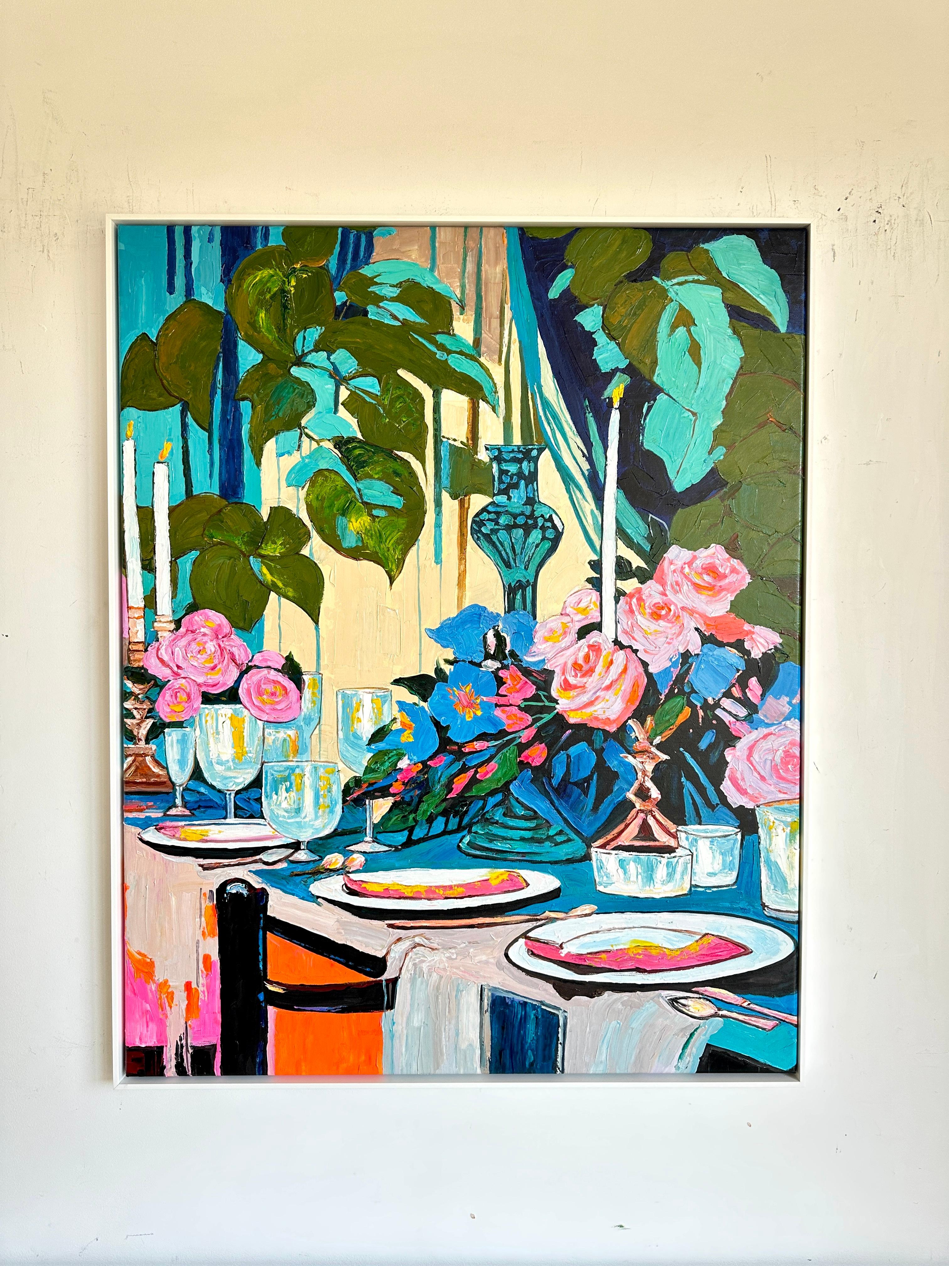 Peinture de table Midnight at the long Table de K.Husslein Impasto Flower en vente 2