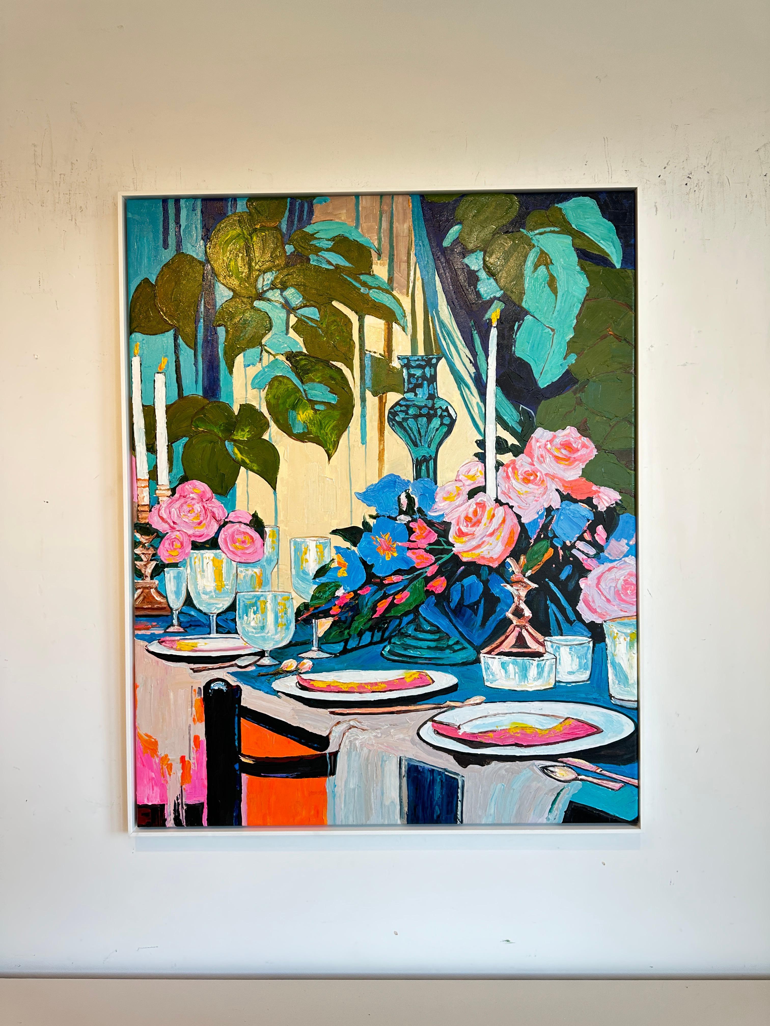 Peinture de table Midnight at the long Table de K.Husslein Impasto Flower en vente 5