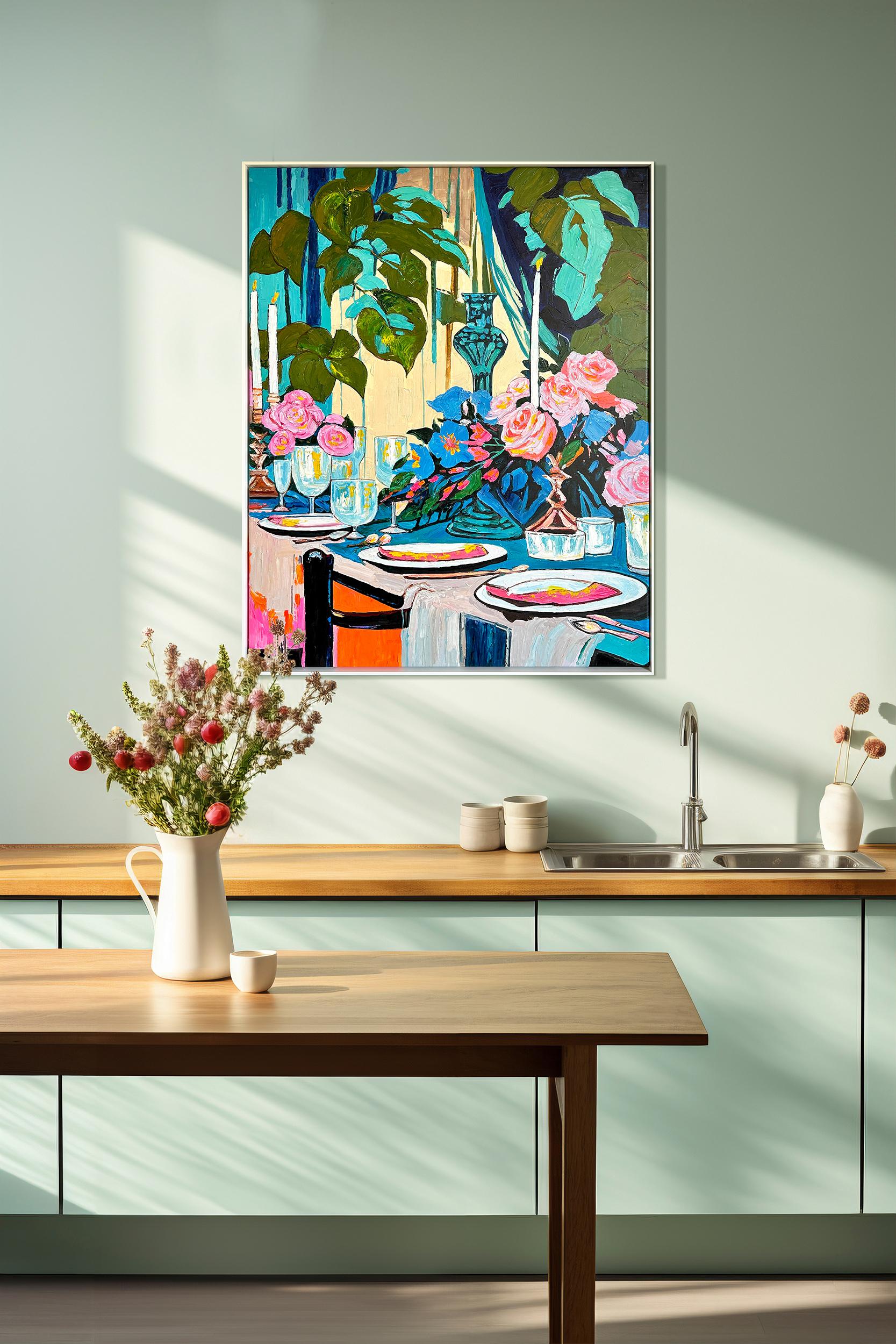 Peinture de table Midnight at the long Table de K.Husslein Impasto Flower en vente 6