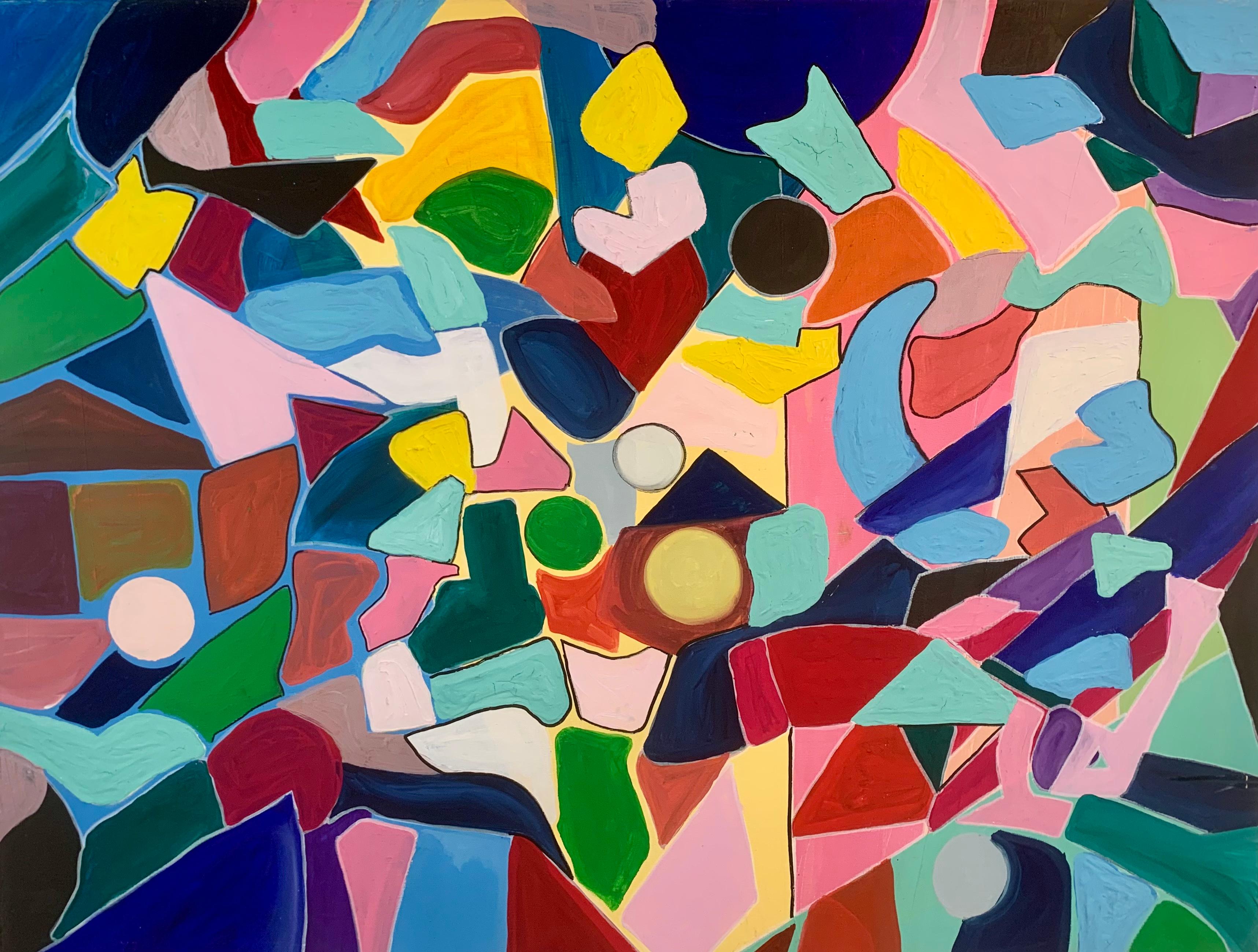 Missing Puzzle Piece by K. Husslein - geometric colorful abstract painting  - Painting by Katharina Husslein