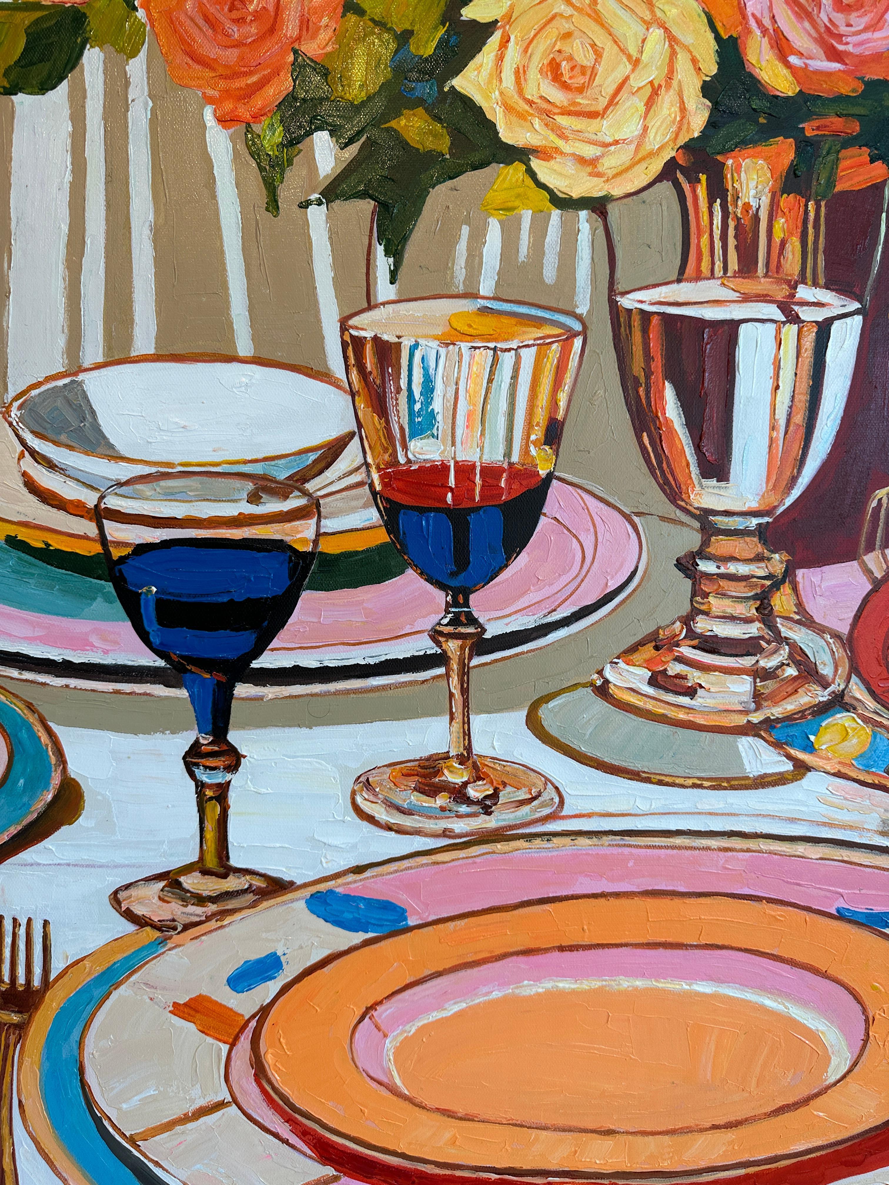 Momente, die wie Wein gegossen wurden von K.Husslein Impasto-Blumen-Esstisch-Gemälde im Angebot 5