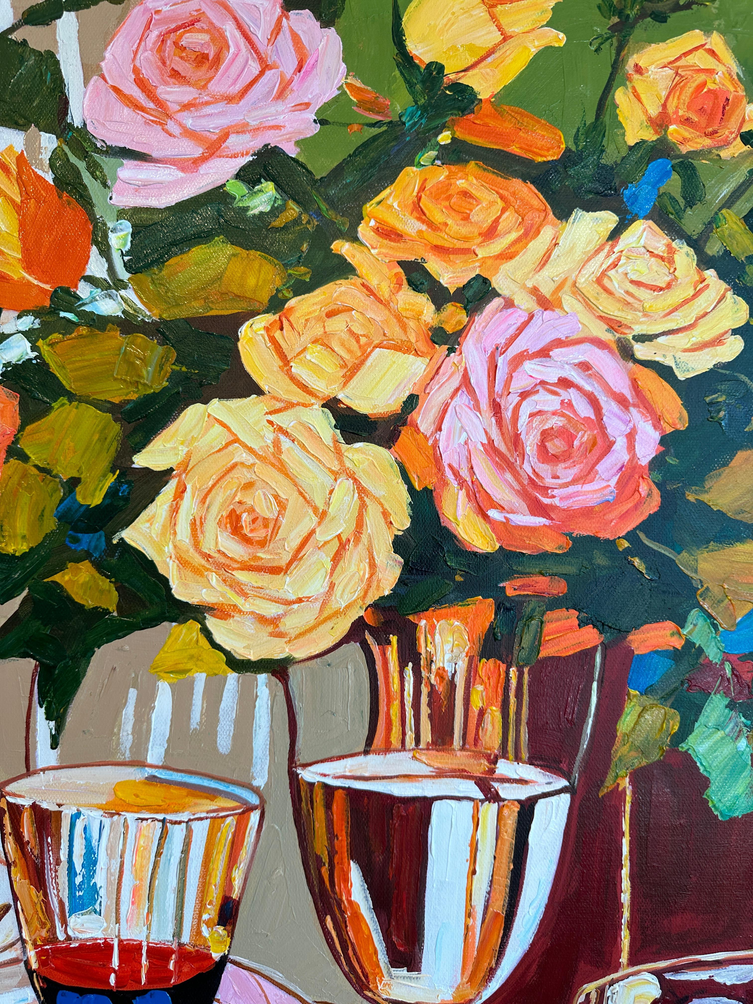 Momente, die wie Wein gegossen wurden von K.Husslein Impasto-Blumen-Esstisch-Gemälde im Angebot 7