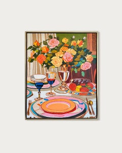Moments poured like Wine by K.Husslein Impasto Flower Dinner Food Table Painting