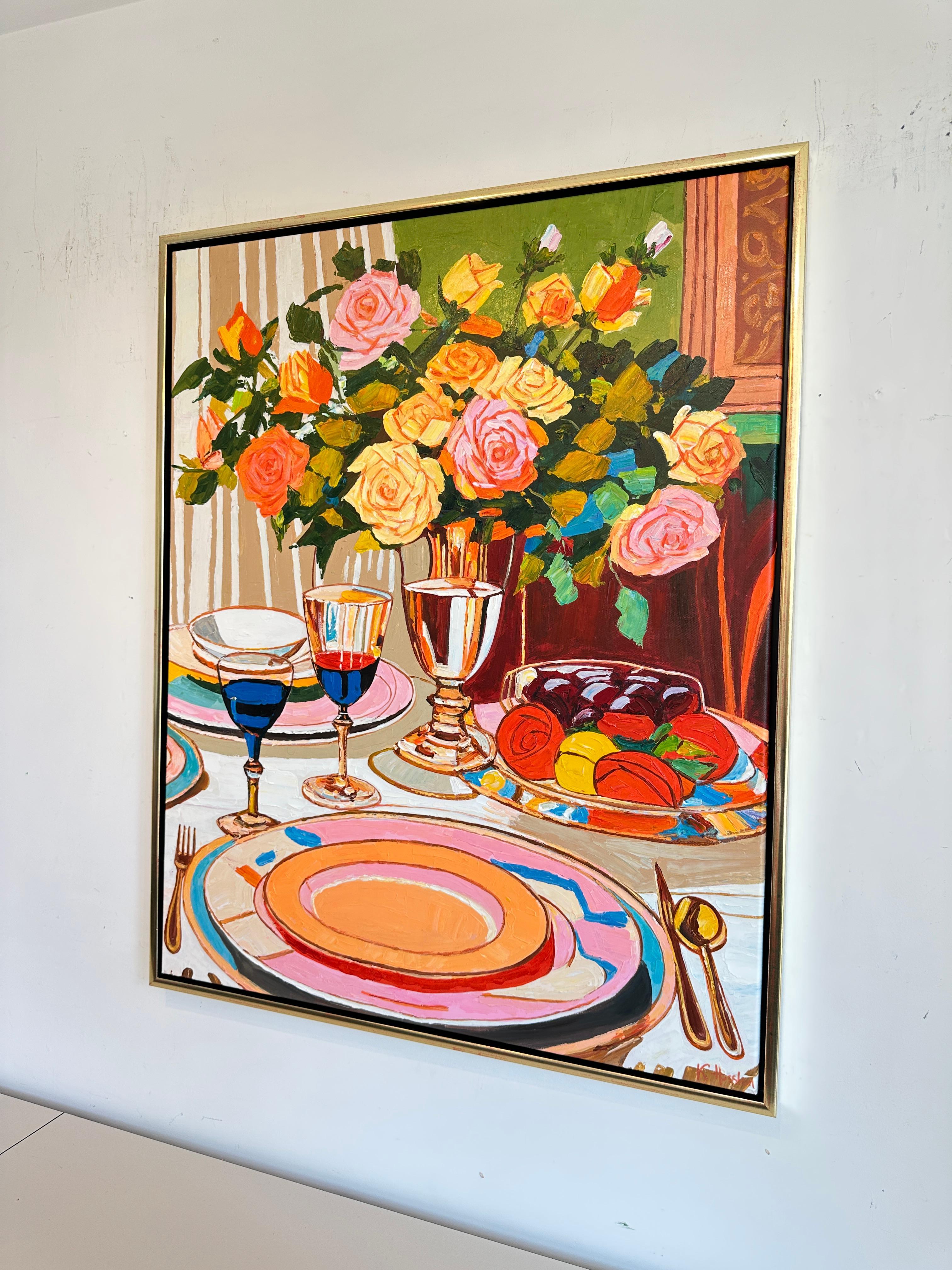 Momente, die wie Wein gegossen wurden von K.Husslein Impasto-Blumen-Esstisch-Gemälde im Angebot 2
