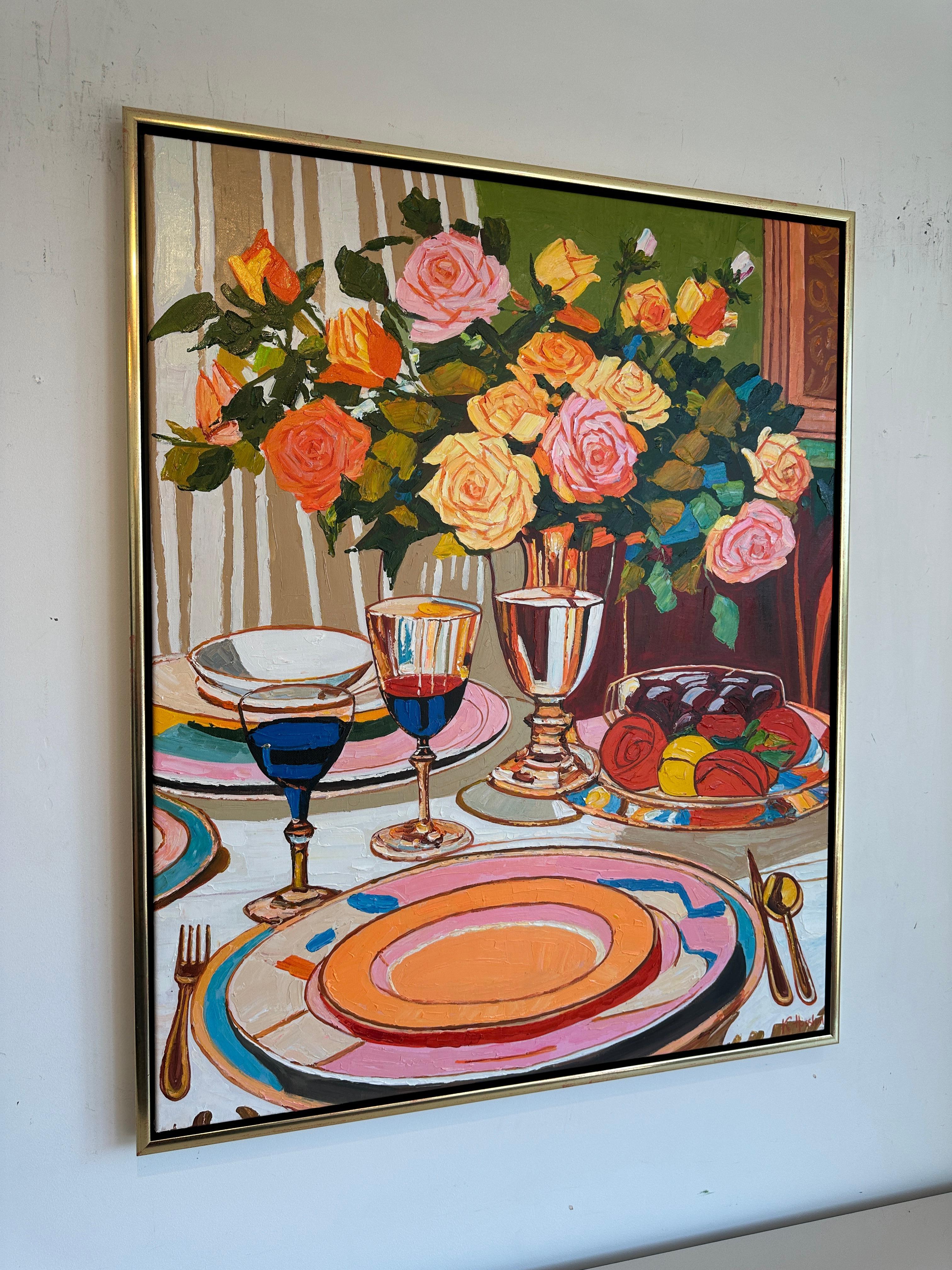 Momente, die wie Wein gegossen wurden von K.Husslein Impasto-Blumen-Esstisch-Gemälde im Angebot 4