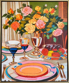 Moments poured like Wine by K.Husslein Impasto Flower Dinner Food Table Painting