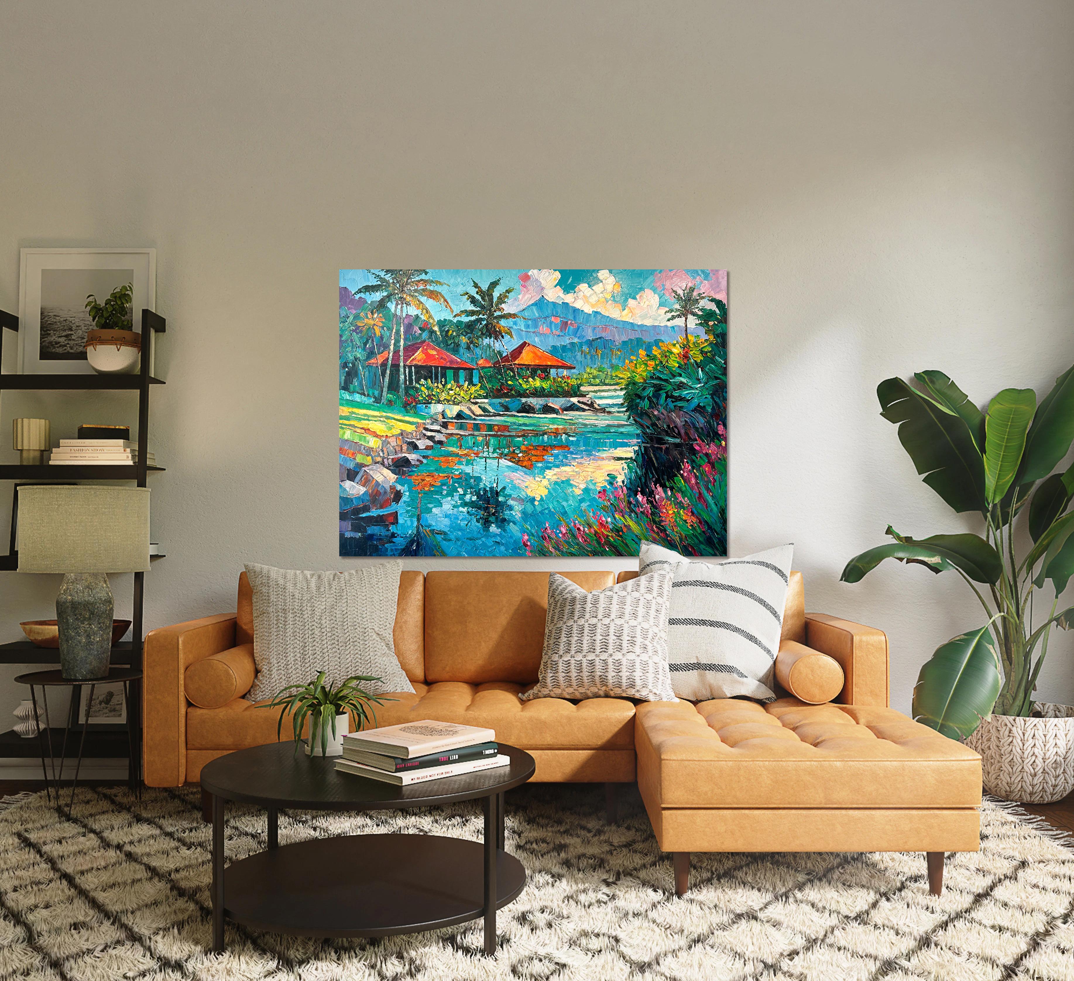 My favourite Memories of Us von K. Husslein Impasto Landscape Bali Gemälde (Blau), Landscape Painting, von Katharina Husslein