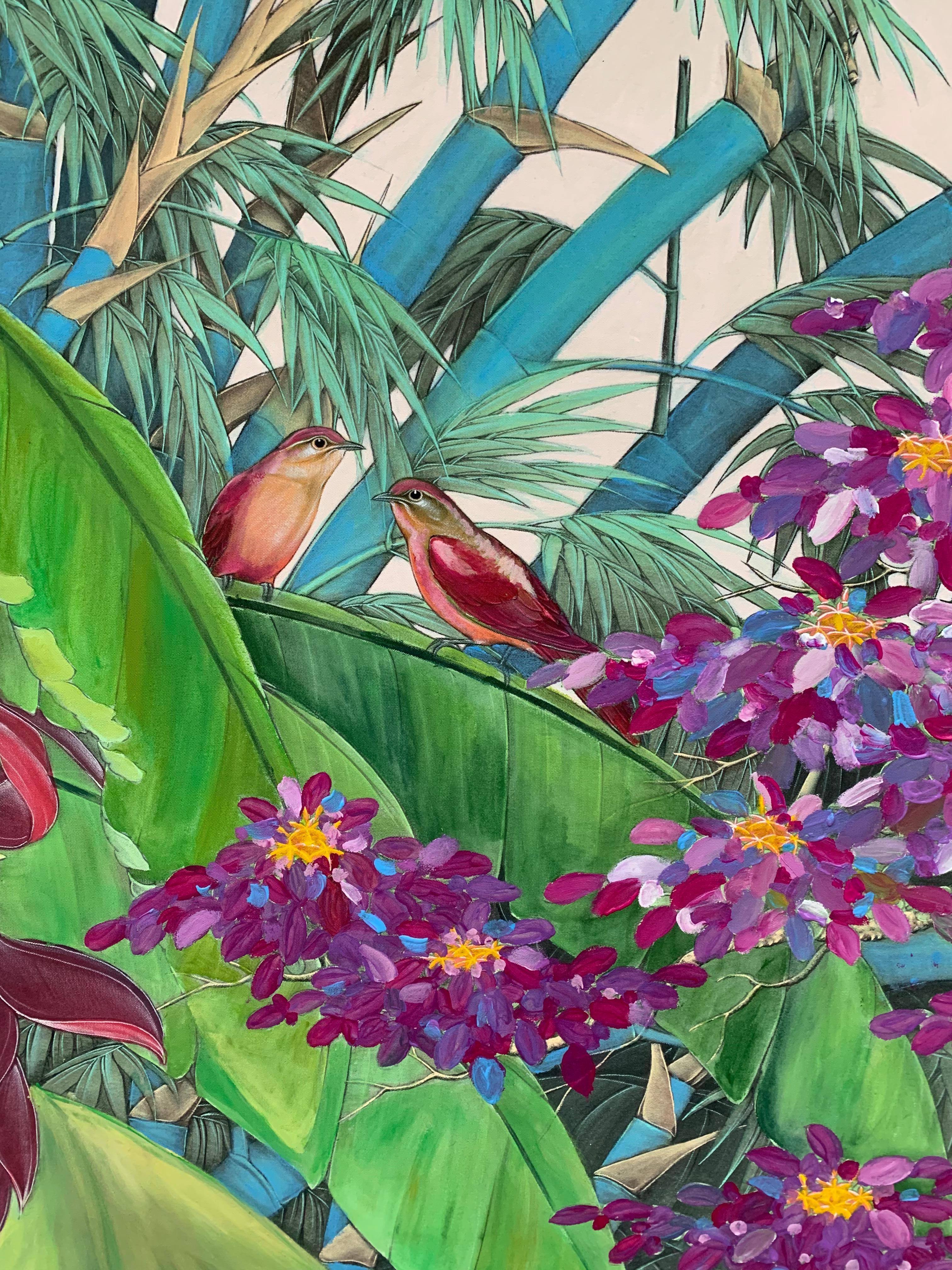 Beautiful contemporary painting full of color and movement.

Katharina Husslein has started a new body of work looking at rainforests and jungles. These beautiful parts of nature are currently under threat worldwide. Yet they are not only