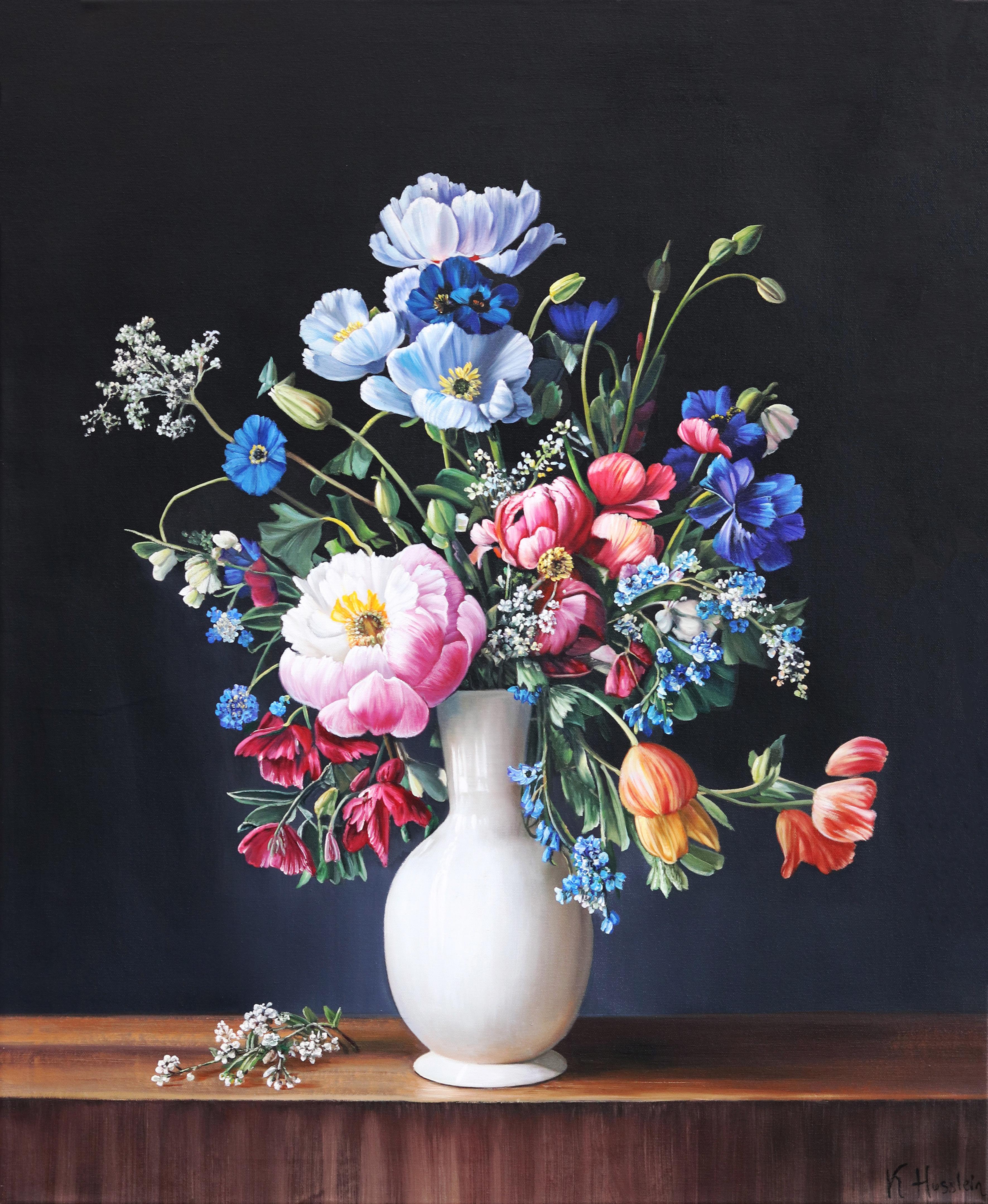 Katharina Husslein Still-Life Painting - No Other Sun Has Lit Up My Heaven - Hyperrealist Floral Still Life Oil Painting
