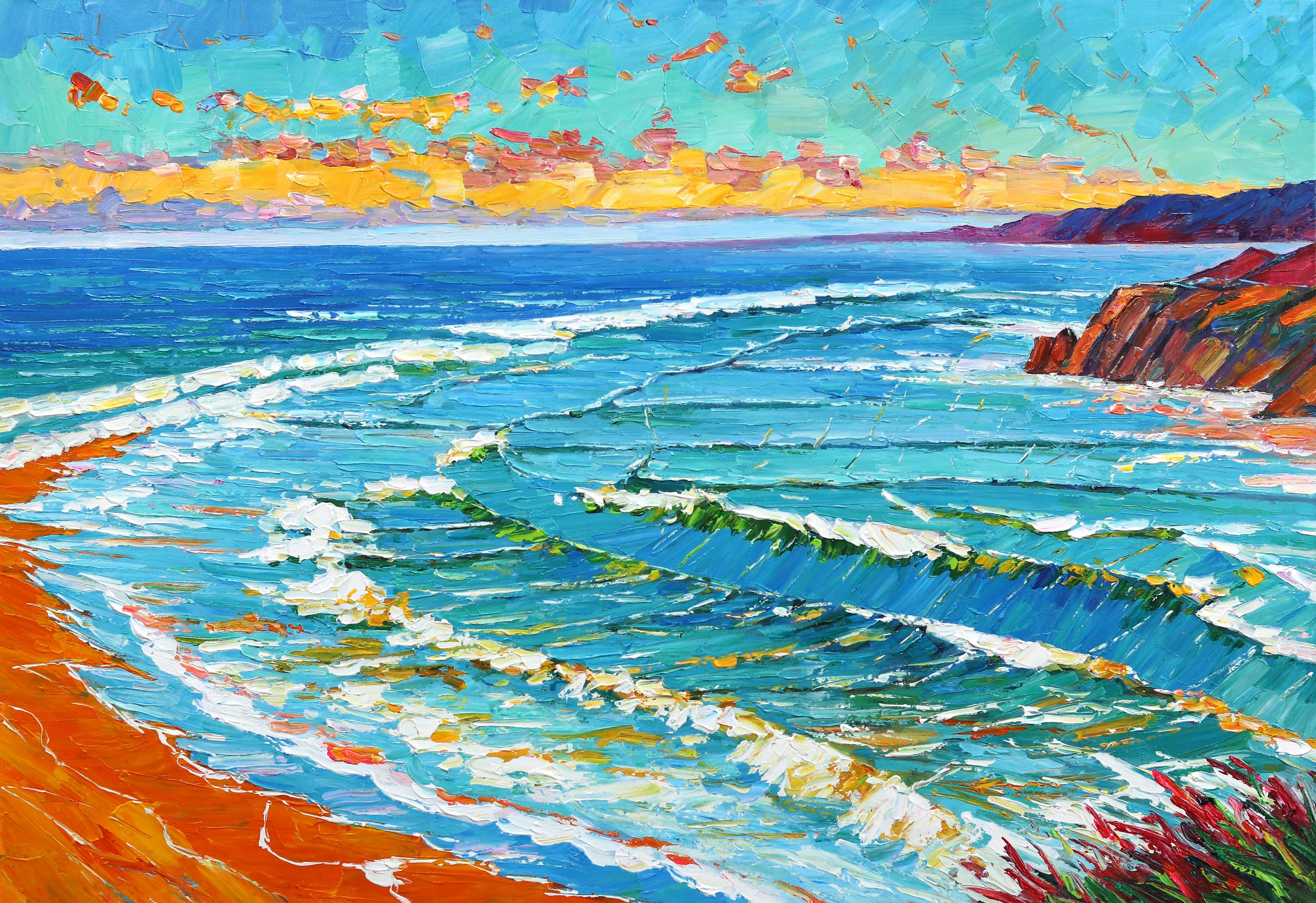 Katharina Husslein Landscape Painting - "Nothing But Blue Skies" Impressionist Landscape Ocean Impasto Painting