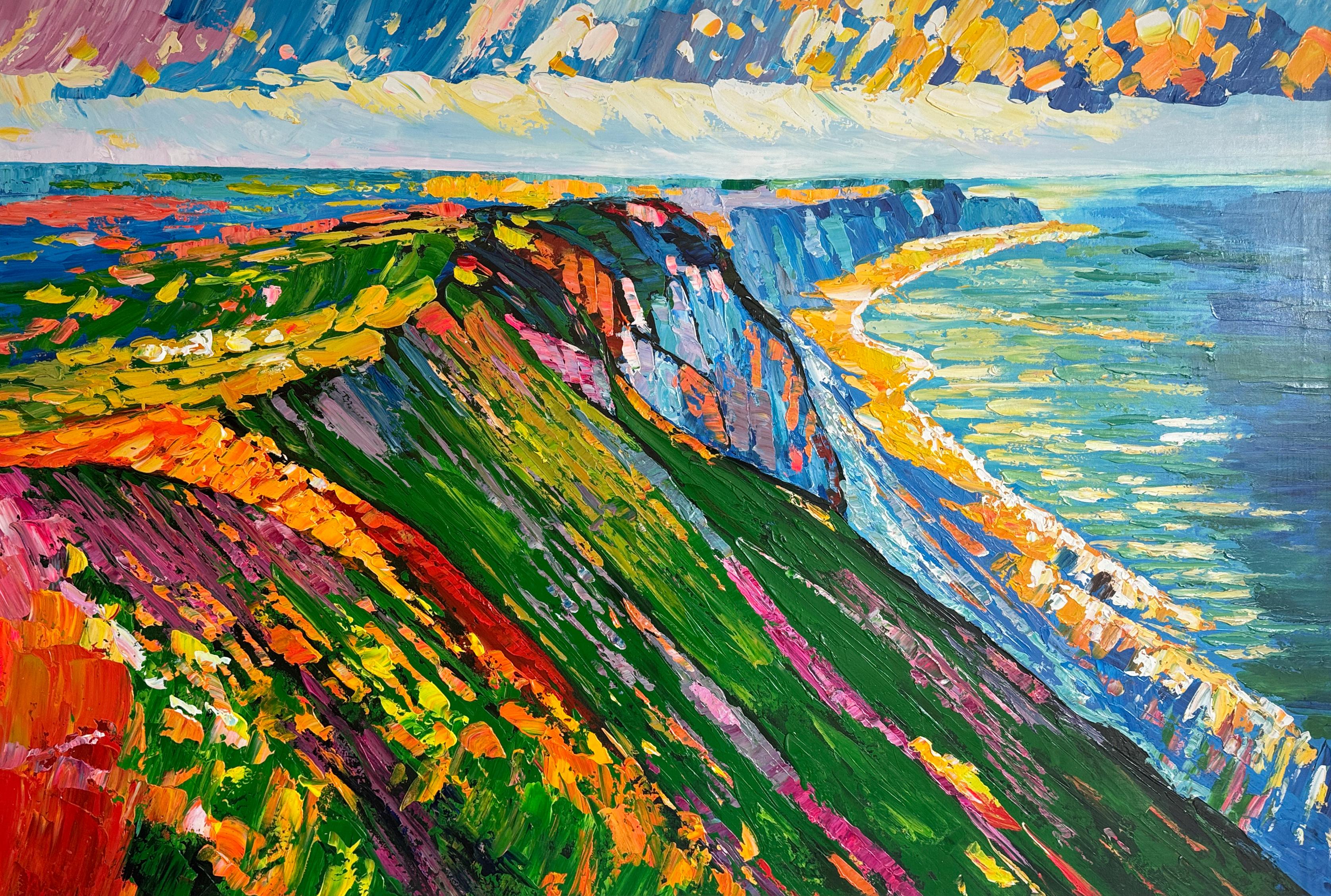 Oceans roar by K. Husslein Impasto Landscape Mountain Painting