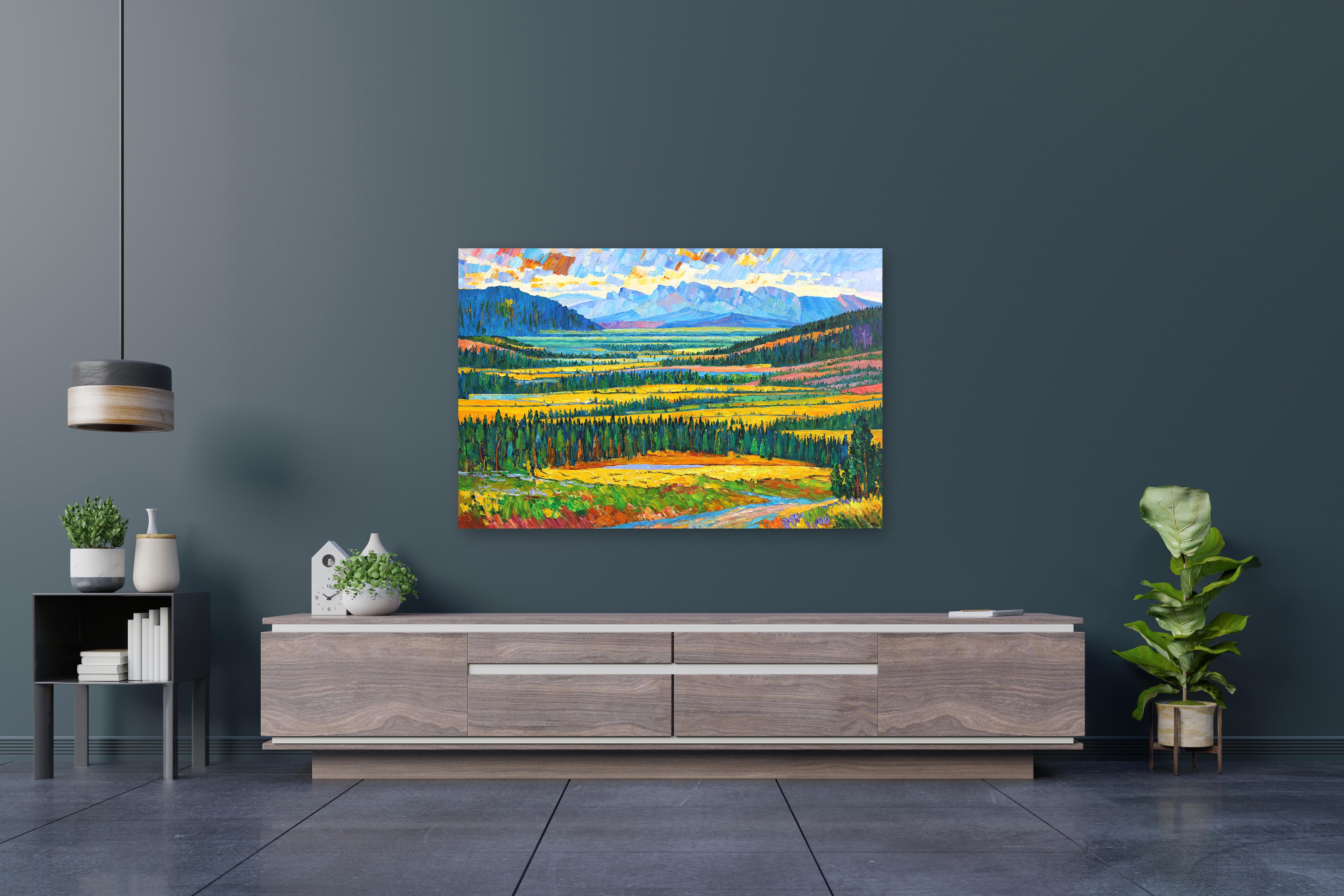 Über das Tal und den Berg - Impressionistisches Landschaftsbild Lebendige Malerei – Painting von Katharina Husslein