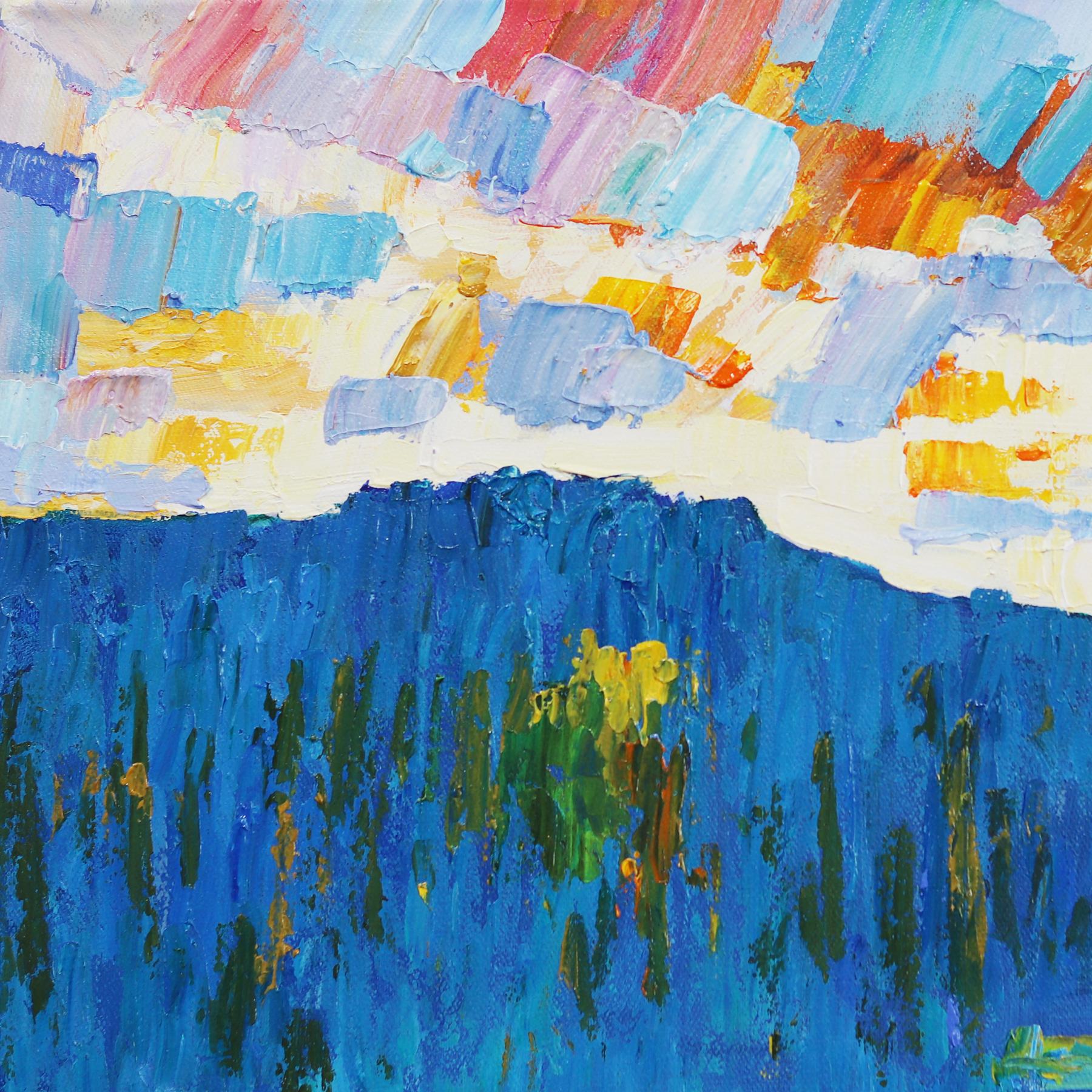 Over the Valley and Mountain - Impressionist Landscape Vibrant Painting For Sale 1