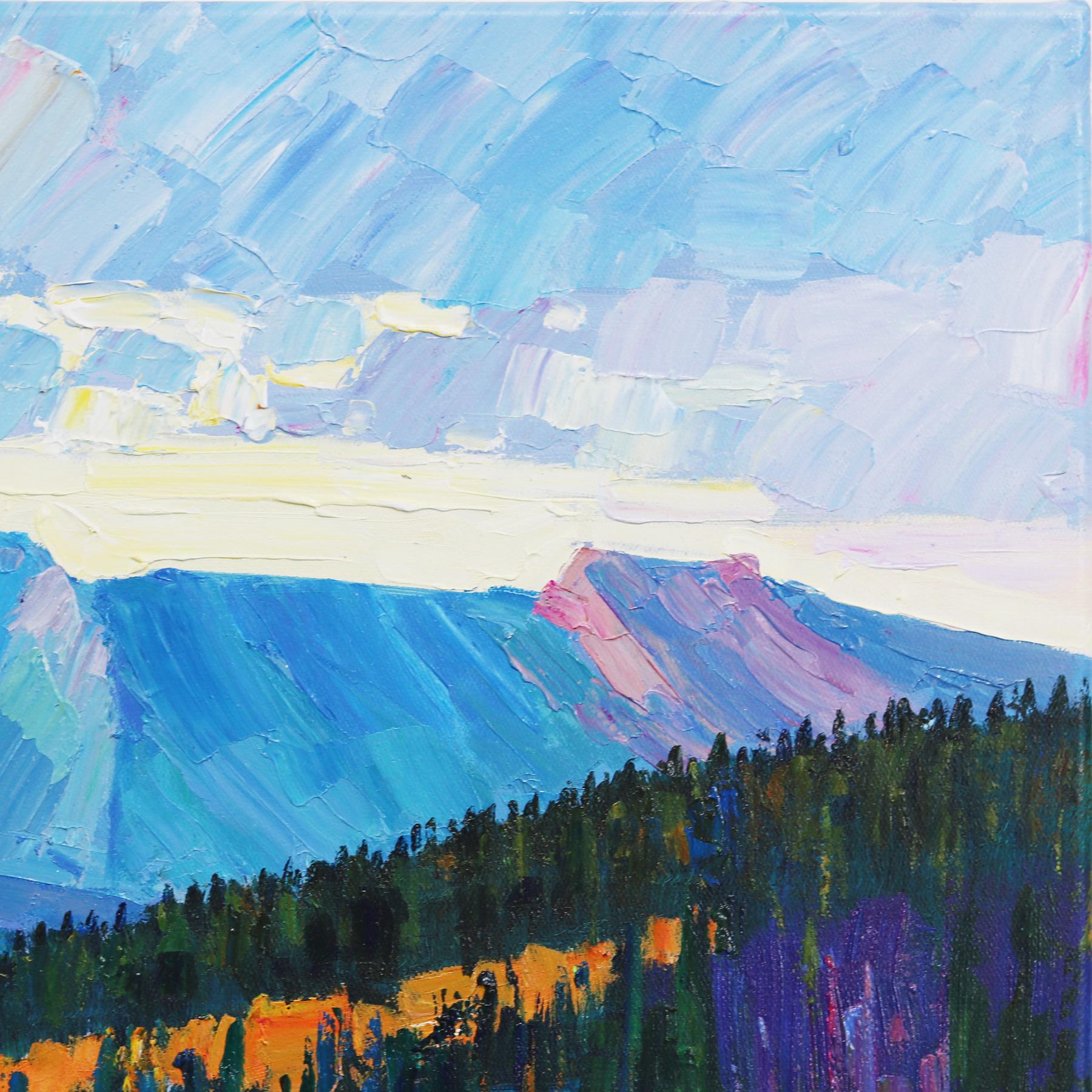 Over the Valley and Mountain - Impressionist Landscape Vibrant Painting For Sale 3