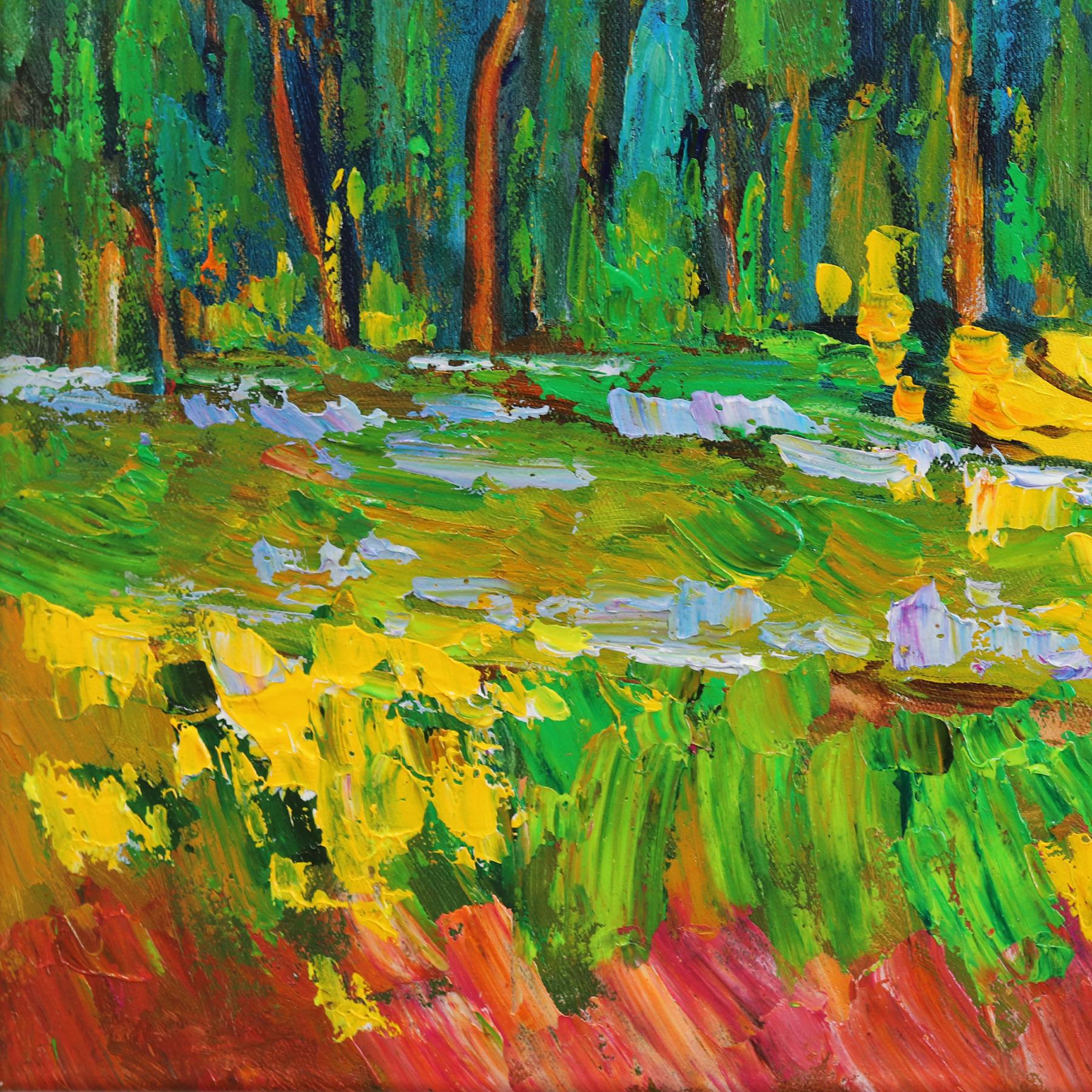 Über das Tal und den Berg - Impressionistisches Landschaftsbild Lebendige Malerei im Angebot 2