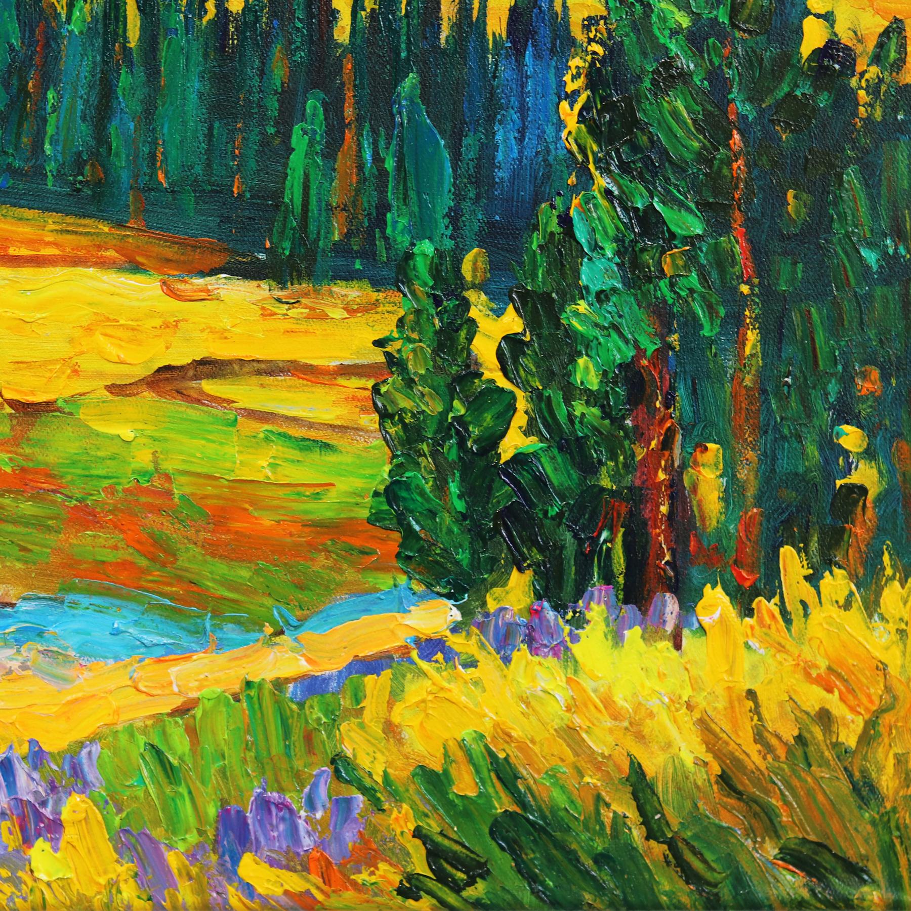 Over the Valley and Mountain - Impressionist Landscape Vibrant Painting For Sale 6