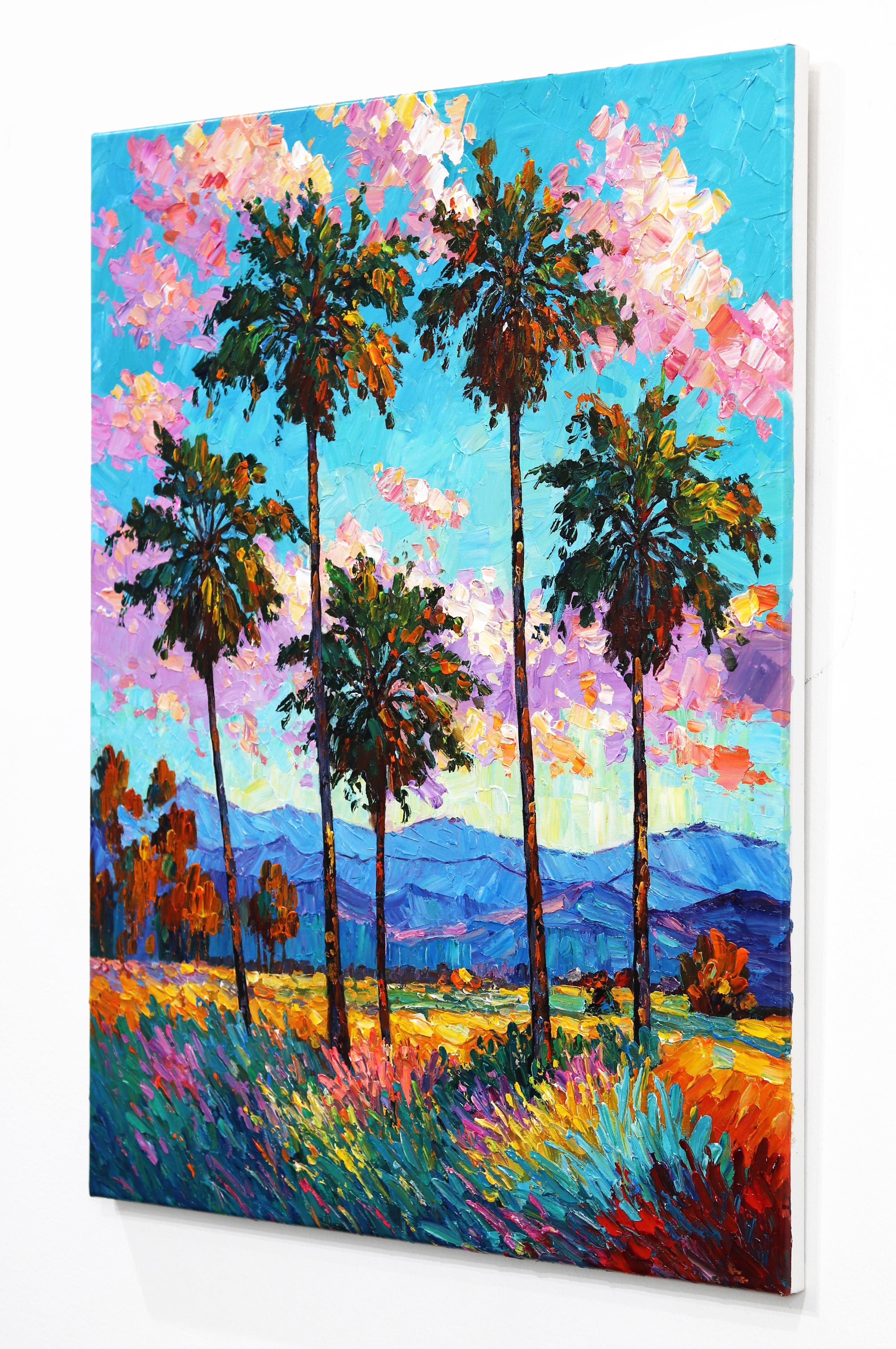Palm Trees Rising - Vibrant Textural Landscape Oil Painting For Sale 2