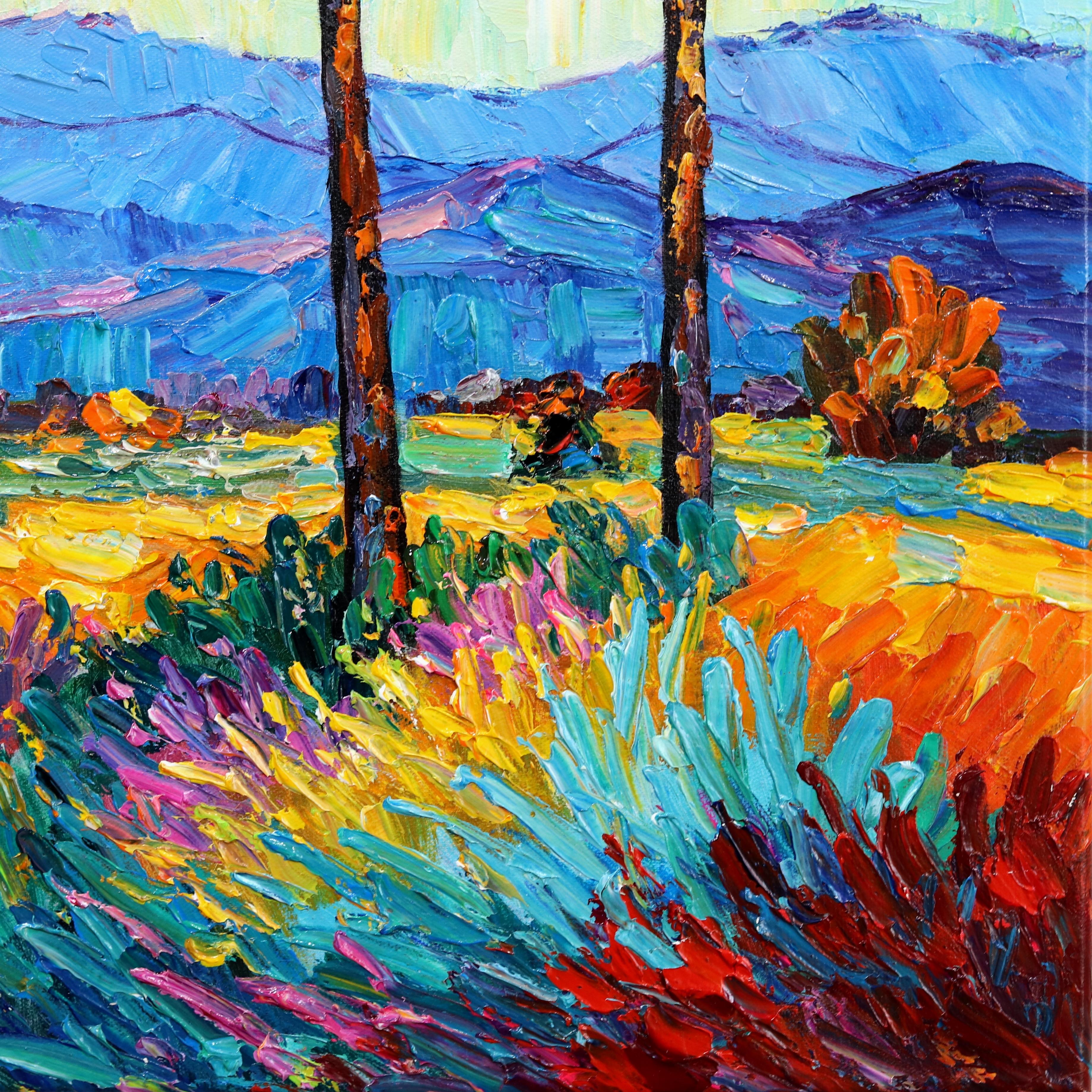 Palm Trees Rising - Vibrant Textural Landscape Oil Painting For Sale 3
