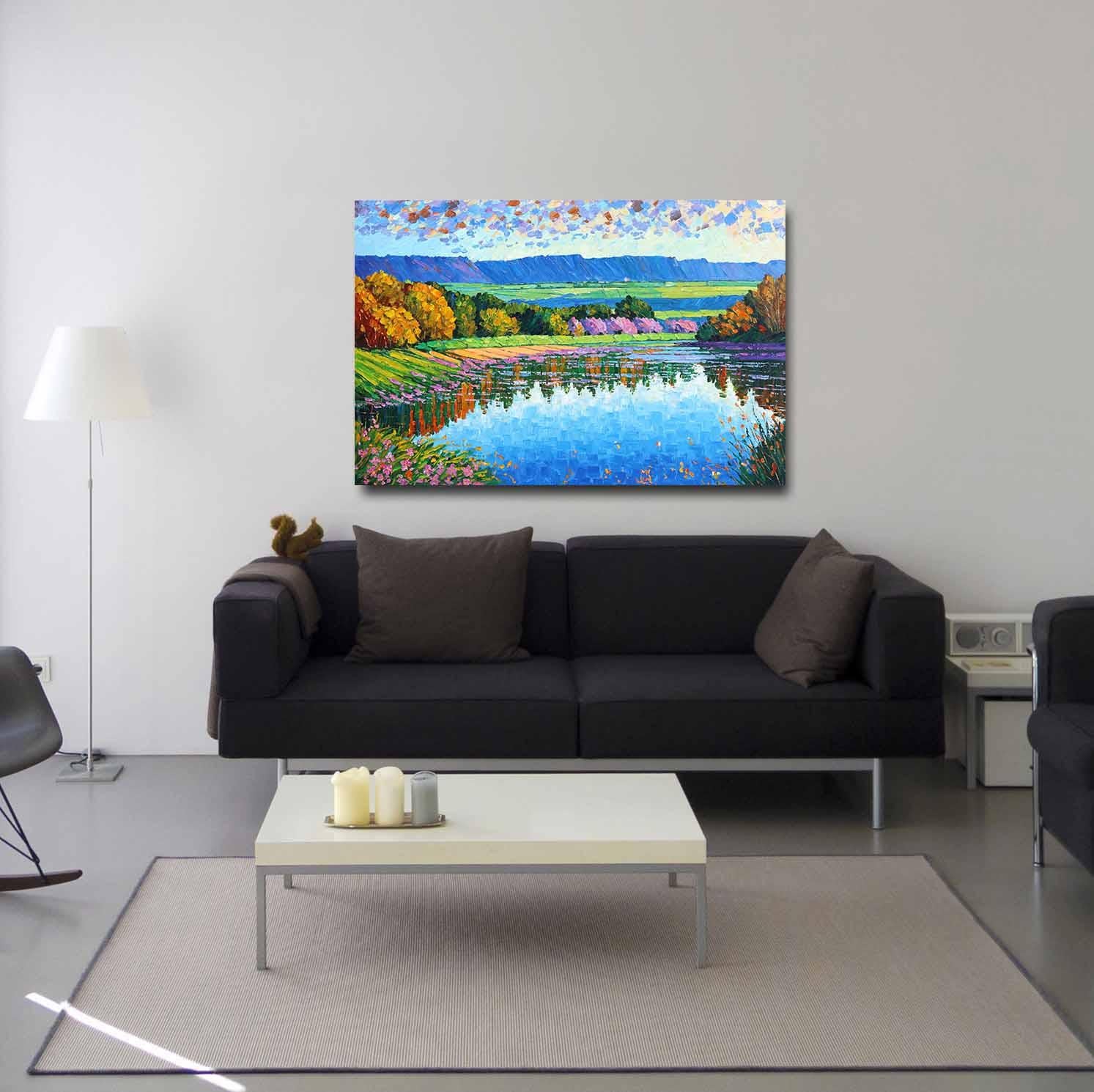 „Reflections“ – Impressionistisches Landschaftsgemälde in lebhaftem Gemälde im Angebot 2