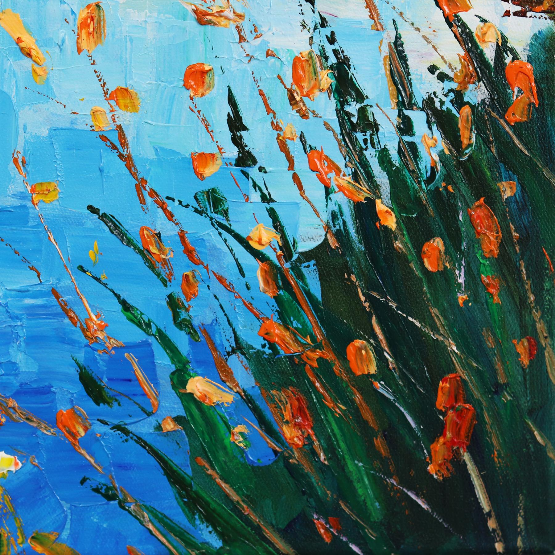 „Reflections“ – Impressionistisches Landschaftsgemälde in lebhaftem Gemälde im Angebot 4