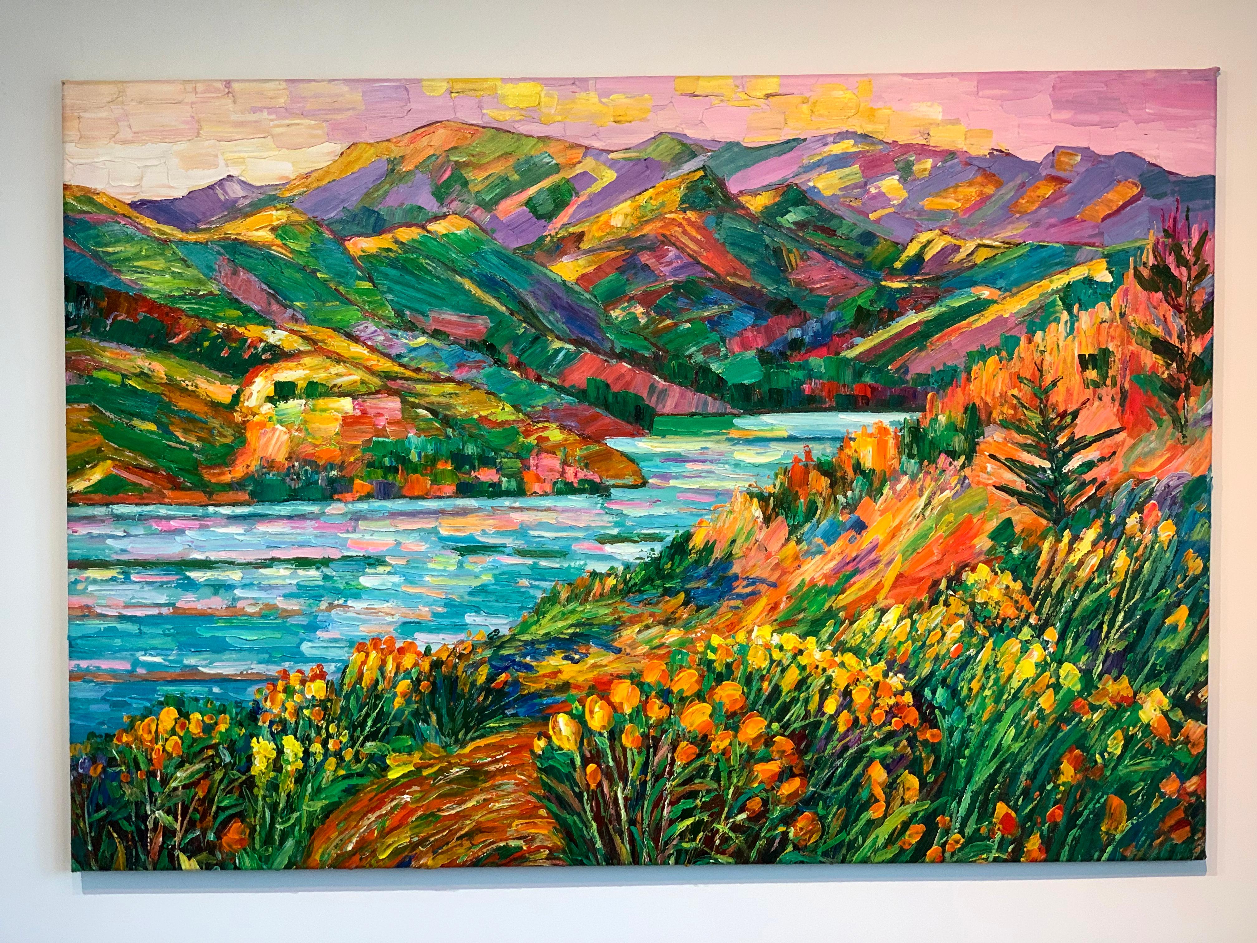 Rivers and Mountains by K. Husslein Contemporary Impressionist Nature Painting For Sale 5