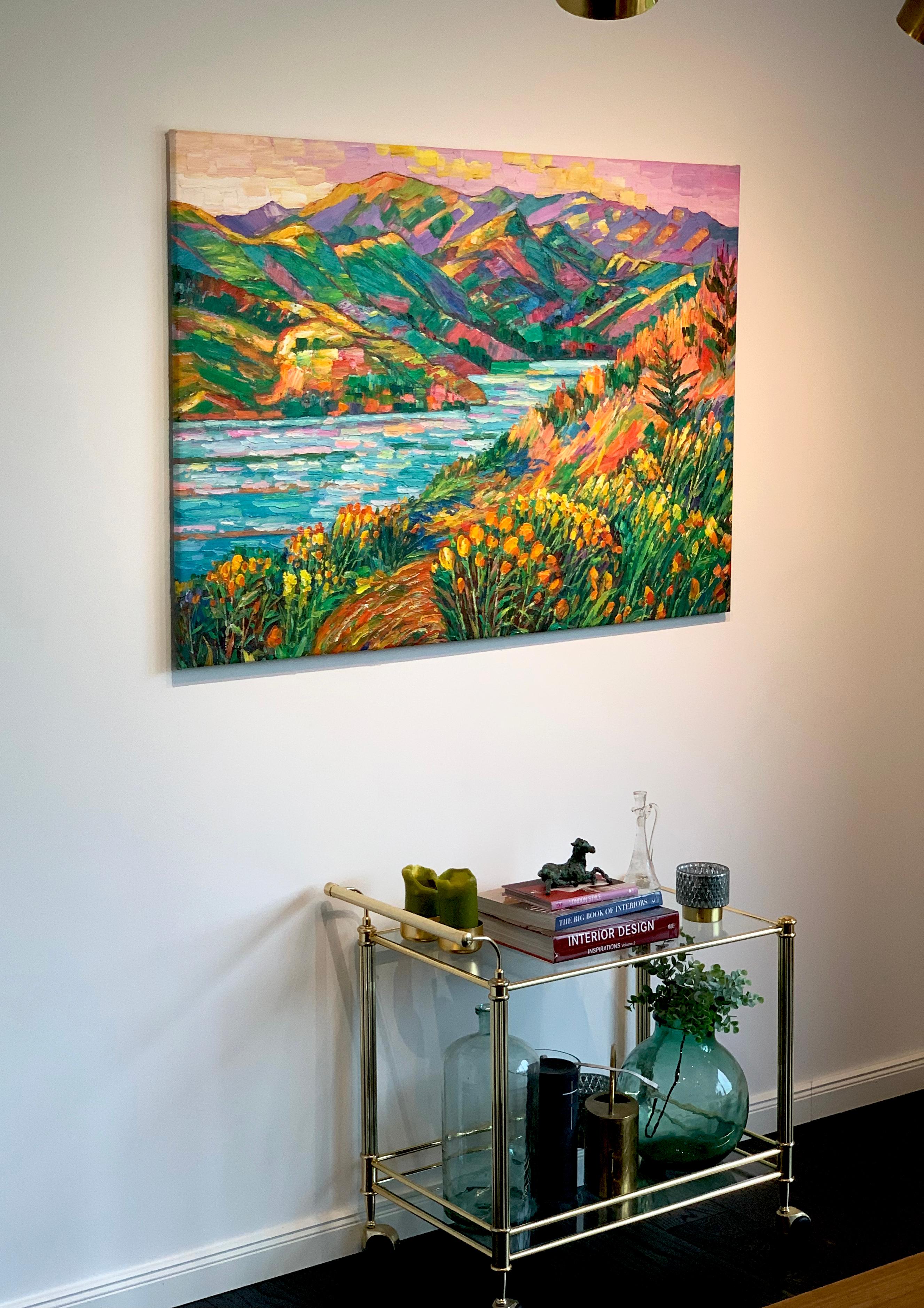 Within her impressionist landscape paintings, Katharina Husslein's experiences abroad truly come to light. These textural and abstract paintings perfectly capture the vibrancy and movement included in a coastal sunset. This series differs from