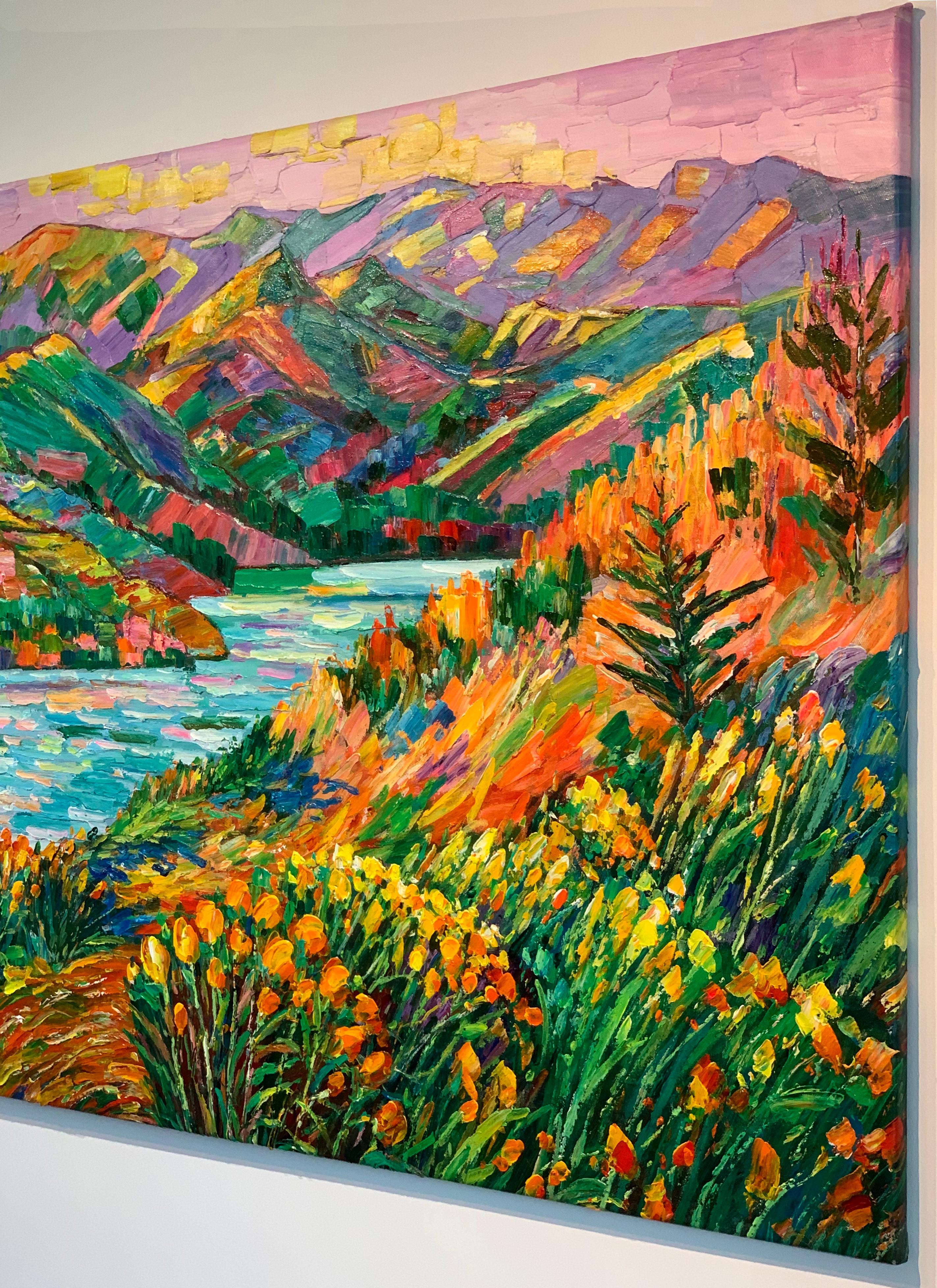 Rivers and Mountains by K. Husslein Contemporary Impressionist Nature Painting For Sale 3