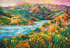 Rivers and Mountains by K. Husslein Contemporary Impressionist Nature Painting