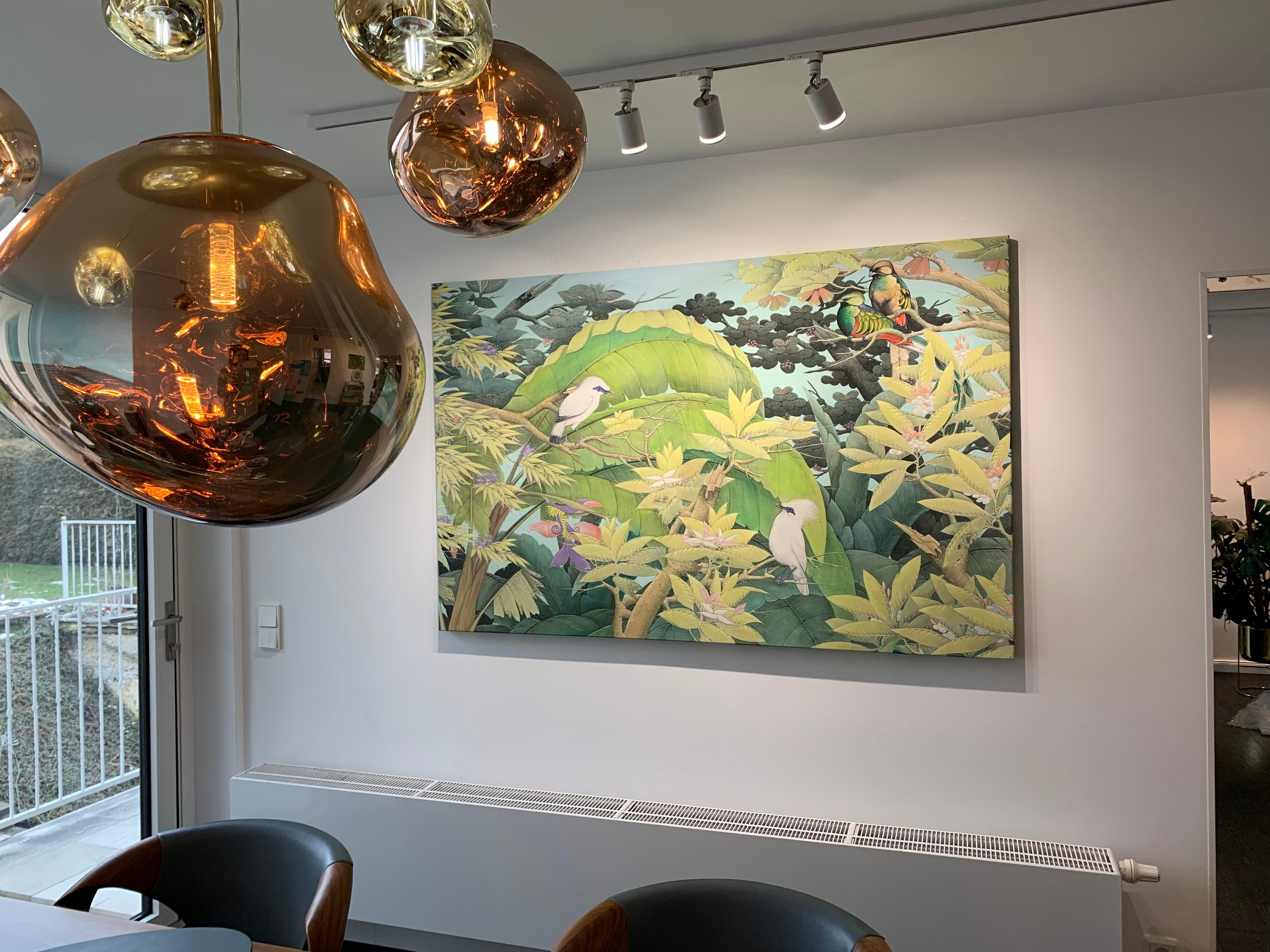 Bruissement d'oiseaux par Katharina Husslein Grande peinture contemporaine colorée 1