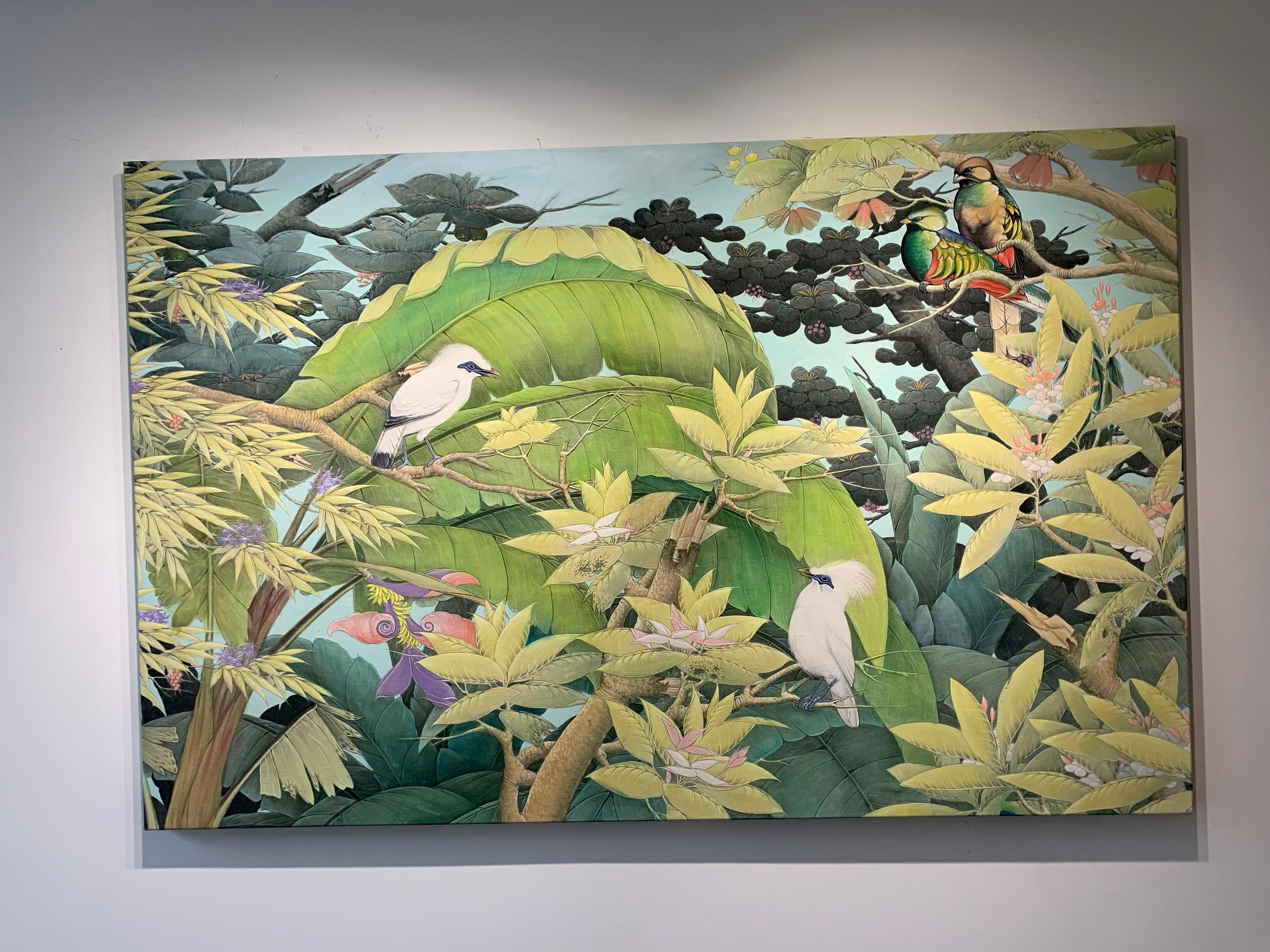 Bruissement d'oiseaux par Katharina Husslein Grande peinture contemporaine colorée 2