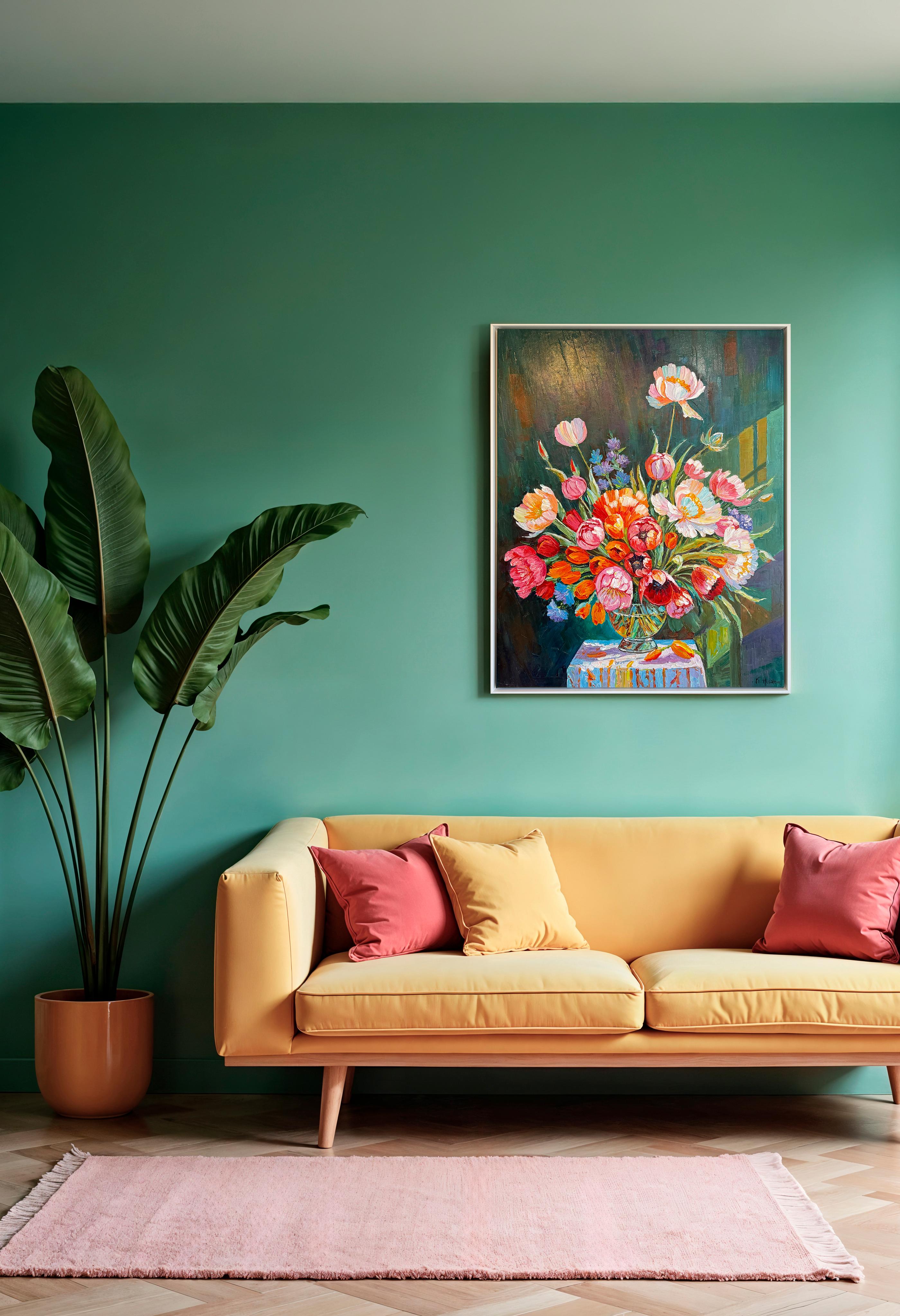 Era una flor silvestre enamorada de la Luna por K.Husslein Pintura de flores al Impasto en venta 7