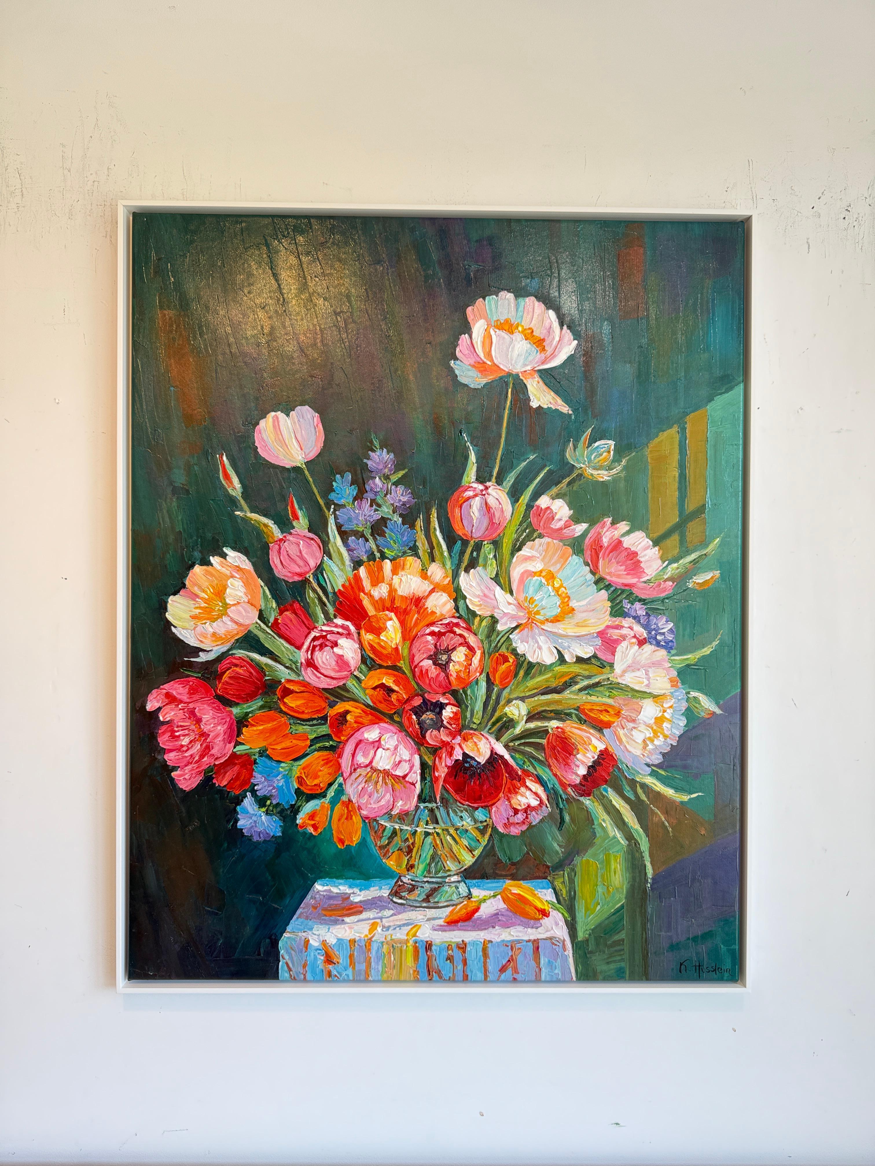 Era una flor silvestre enamorada de la Luna por K.Husslein Pintura de flores al Impasto en venta 8