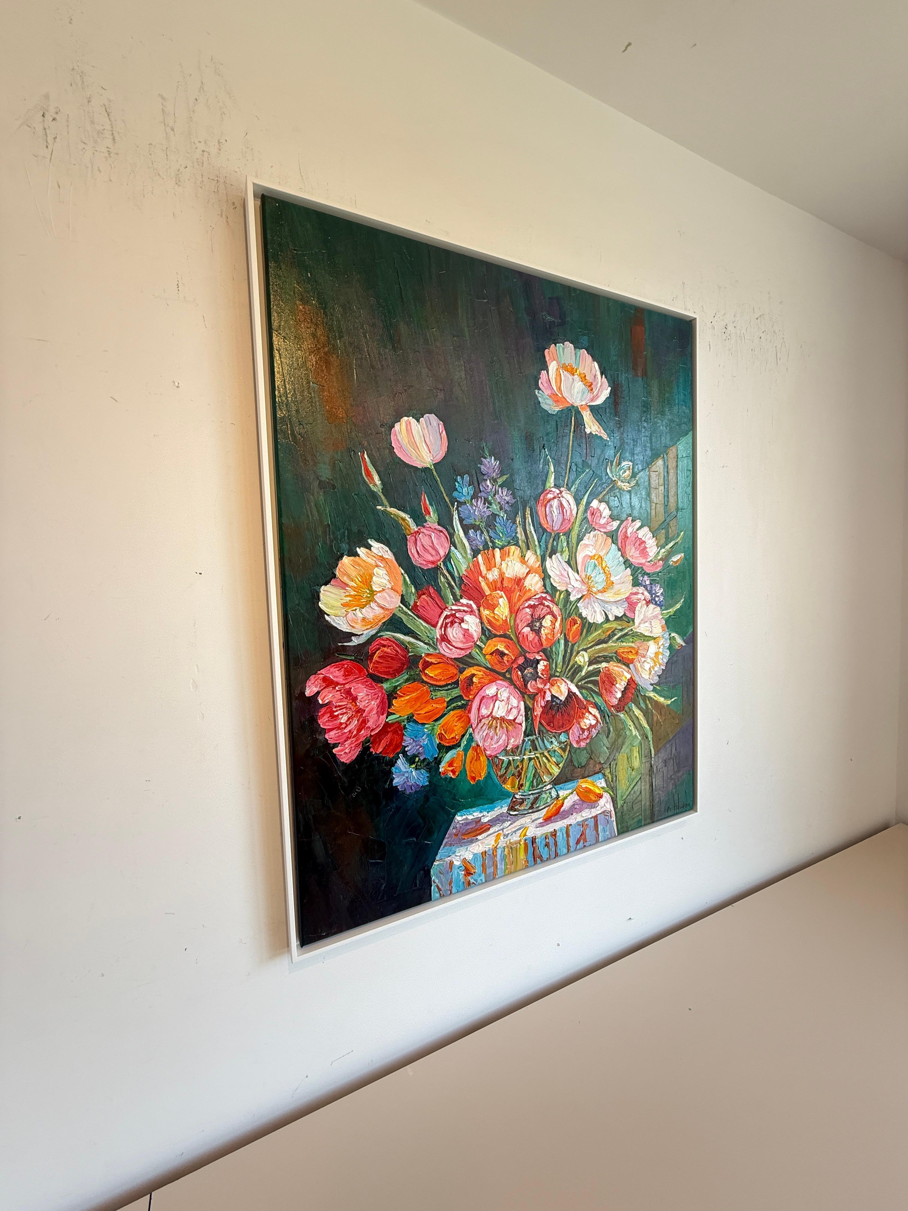 Era una flor silvestre enamorada de la Luna por K.Husslein Pintura de flores al Impasto en venta 11