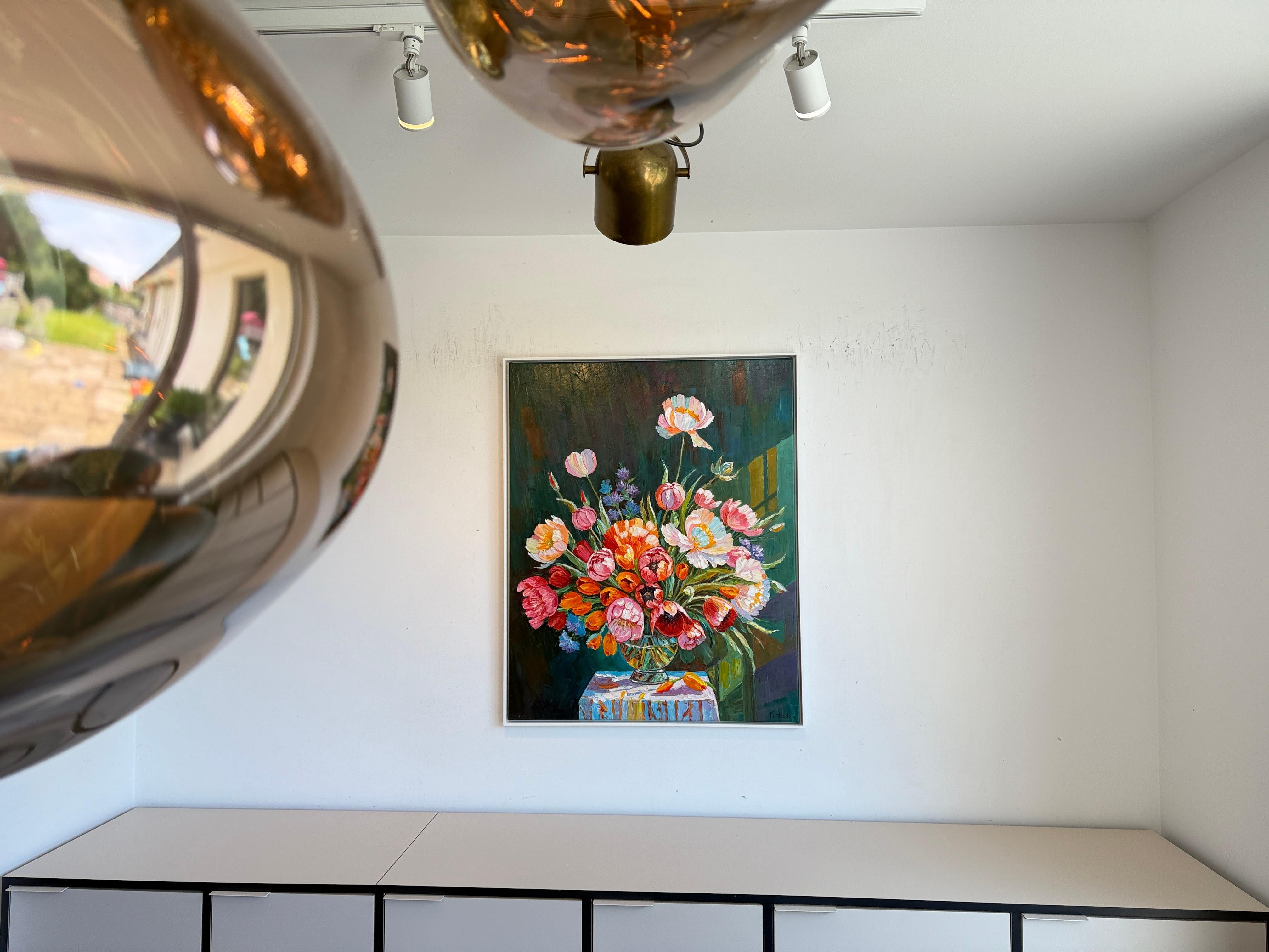 Era una flor silvestre enamorada de la Luna por K.Husslein Pintura de flores al Impasto en venta 13