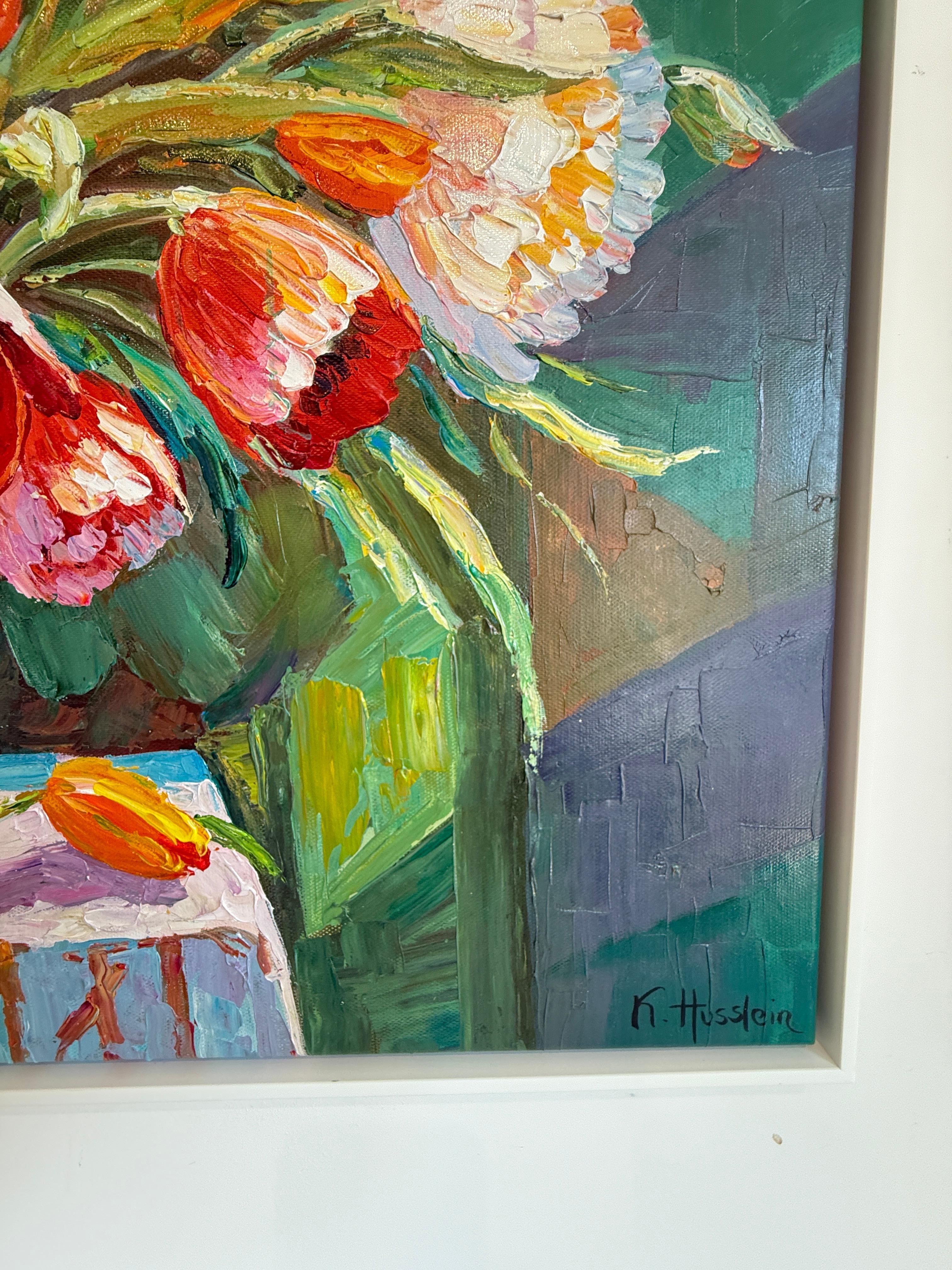 Era una flor silvestre enamorada de la Luna por K.Husslein Pintura de flores al Impasto en venta 14