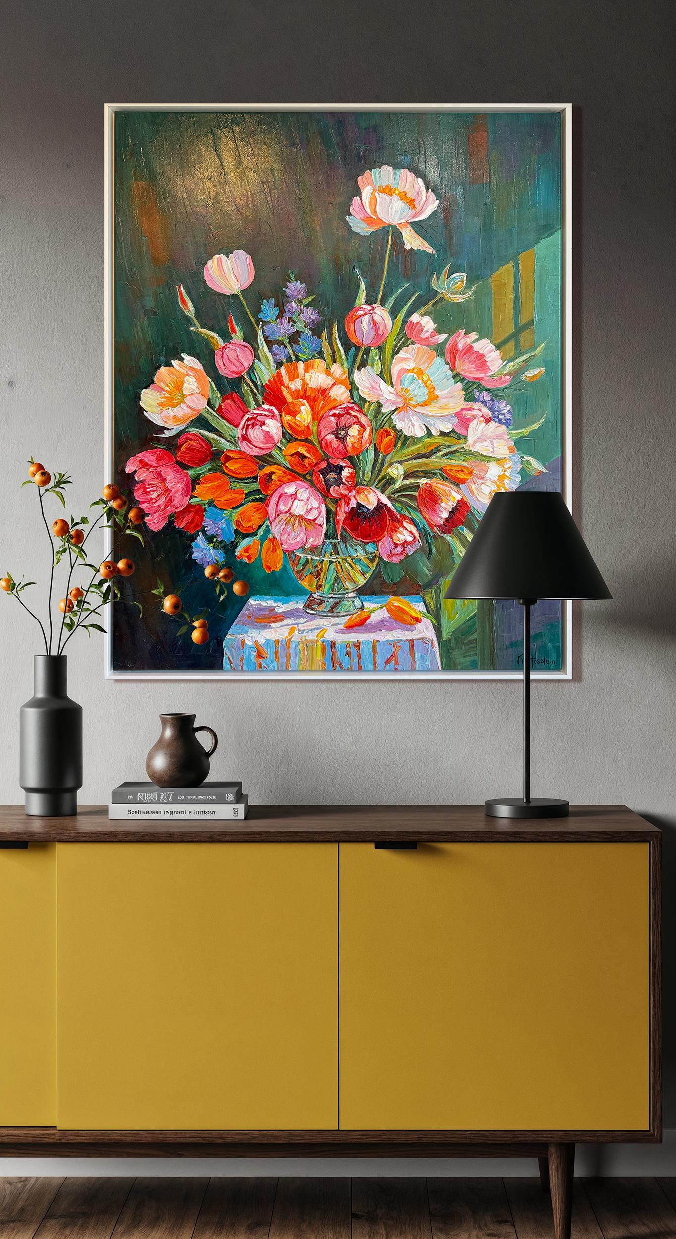 Era una flor silvestre enamorada de la Luna por K.Husslein Pintura de flores al Impasto en venta 16